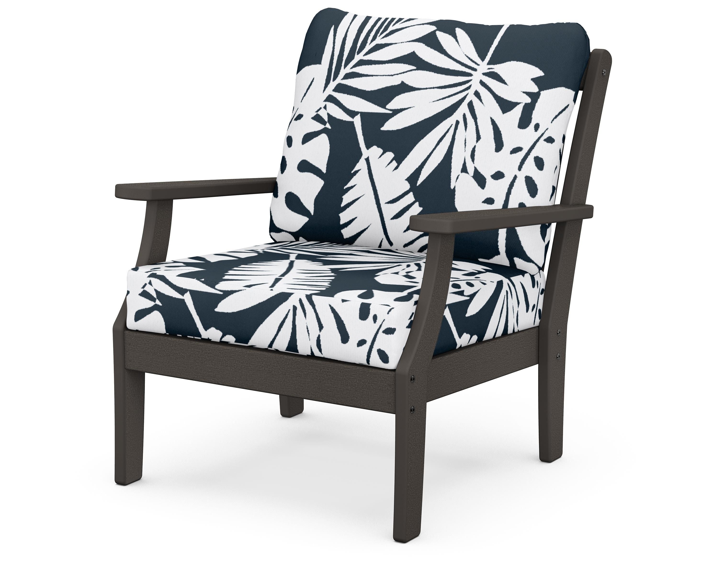 POLYWOOD® Braxton Deep Seating Chair in Vintage Coffee / Leaf Marine Indigo