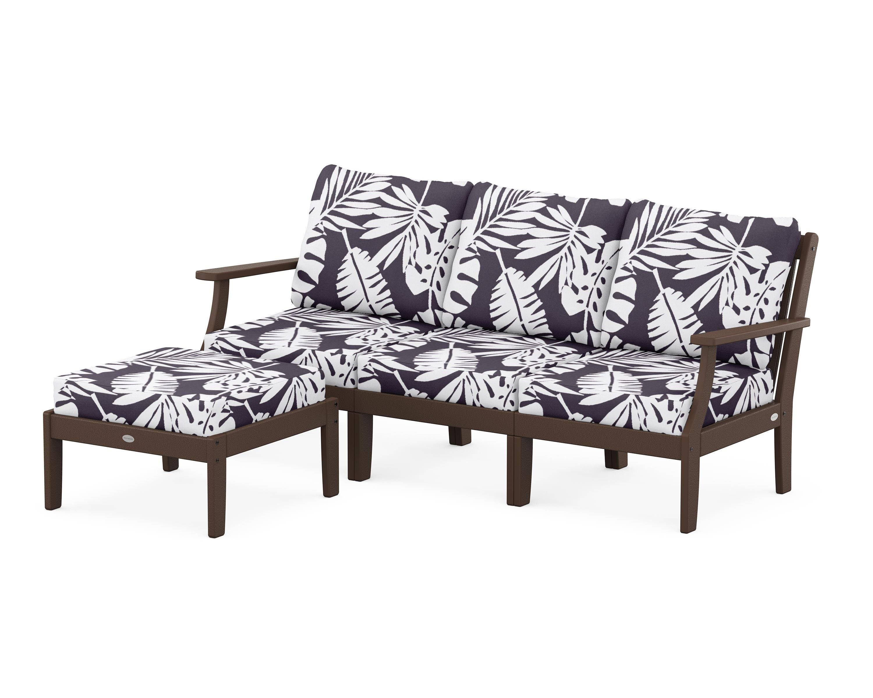 POLYWOOD® Braxton Modular 4-Piece Deep Seating Set with Ottoman in Mahogany / Leaf Navy