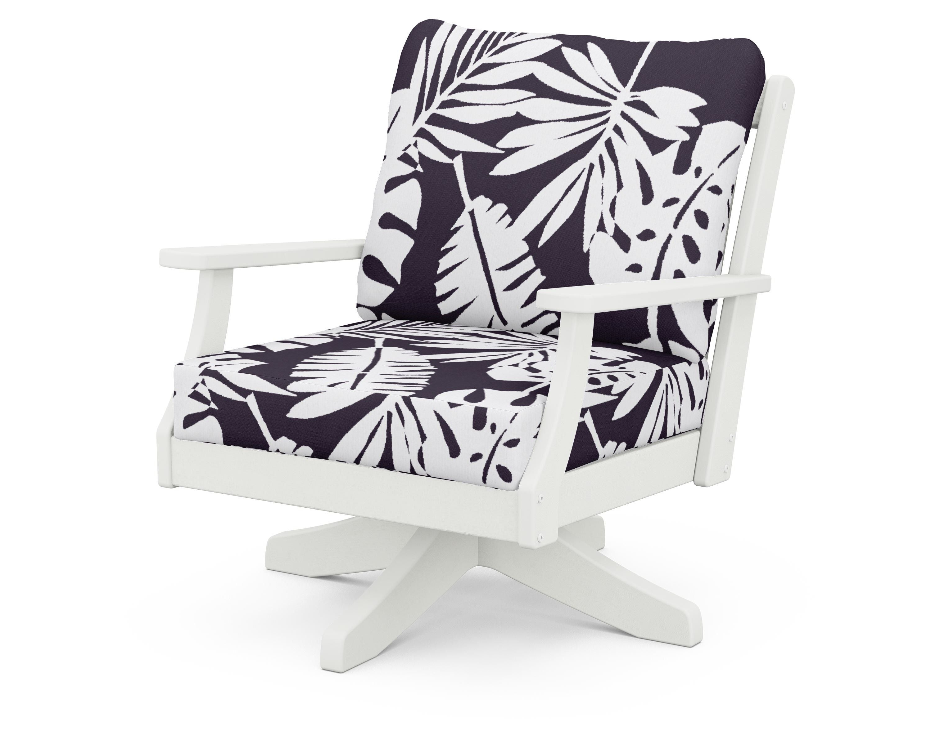 POLYWOOD® Braxton Deep Seating Swivel Chair in Vintage White / Leaf Navy