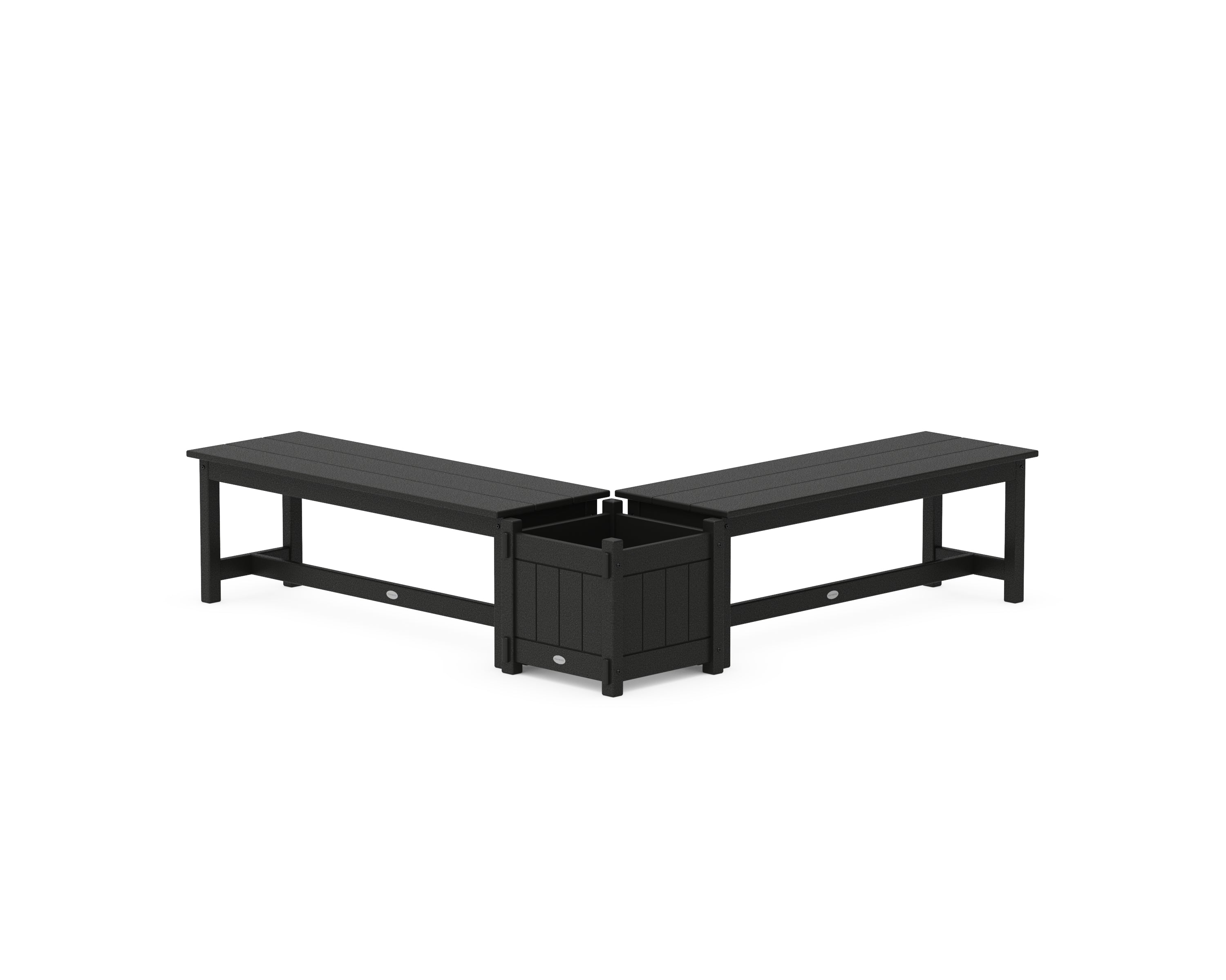 POLYWOOD® 48" Vineyard L- Shaped Planter Bench Set in Black