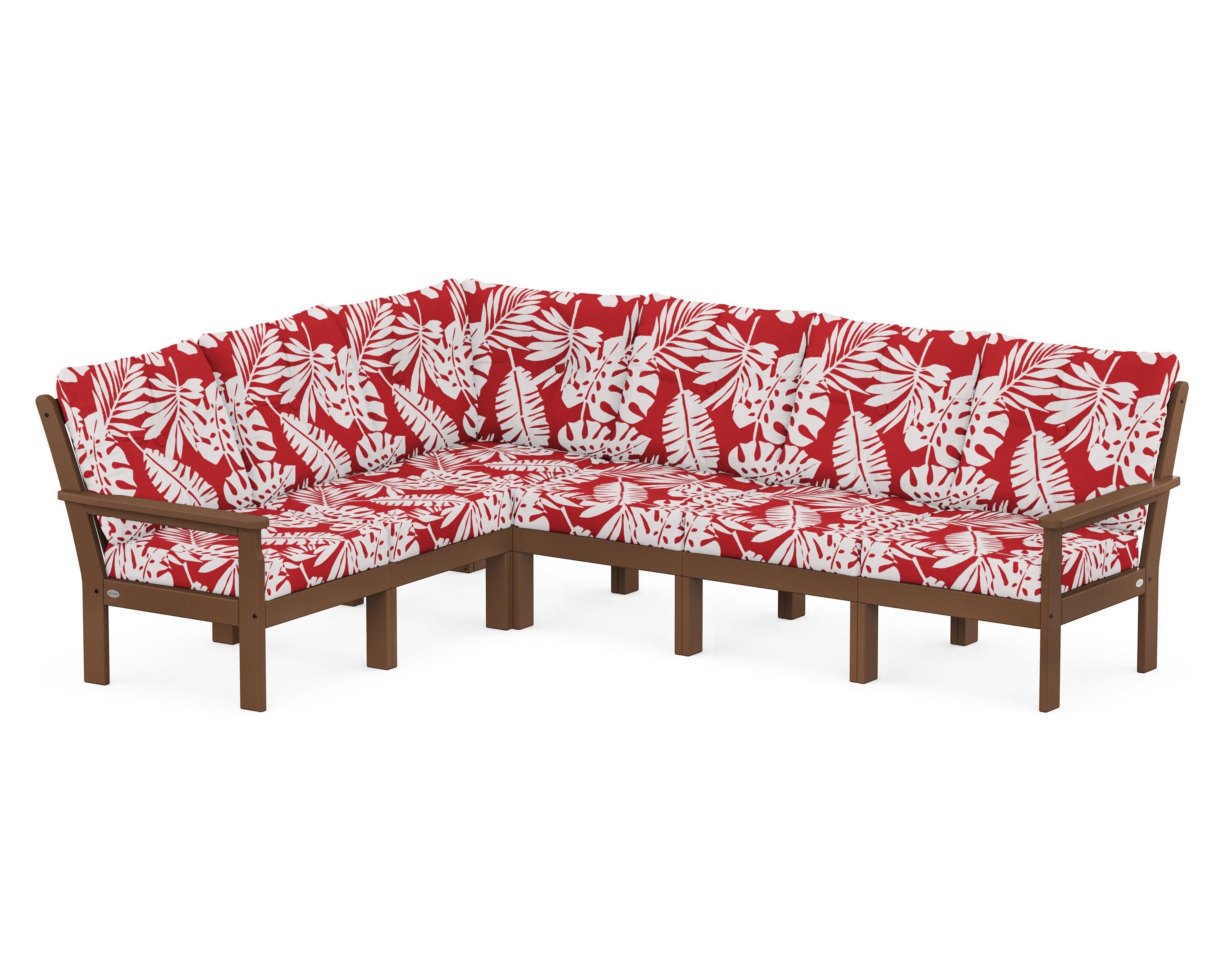 POLYWOOD® Vineyard 6-Piece Sectional in Teak / Leaf Crimson