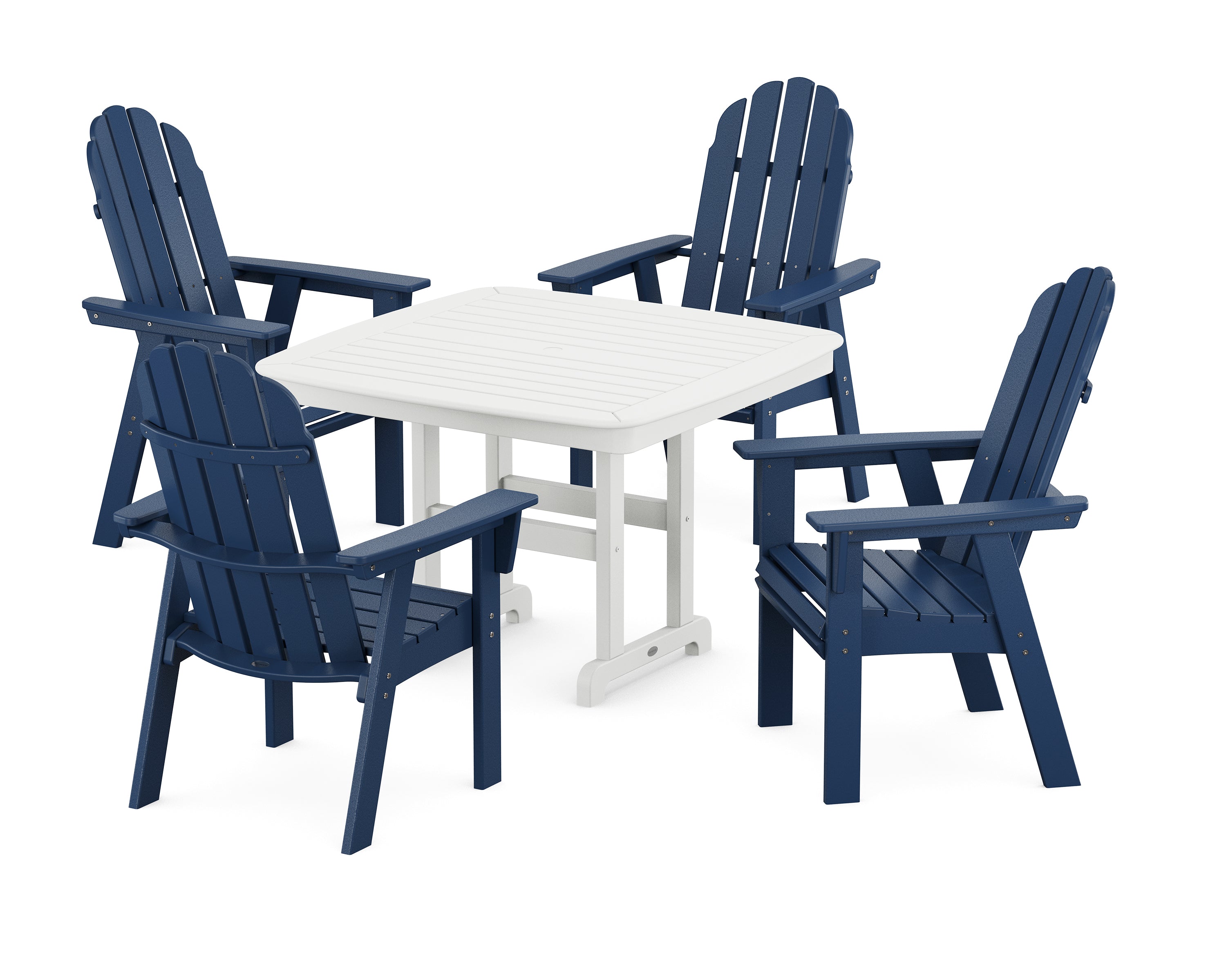 POLYWOOD® Vineyard Curveback Adirondack 5-Piece Dining Set in Navy / White