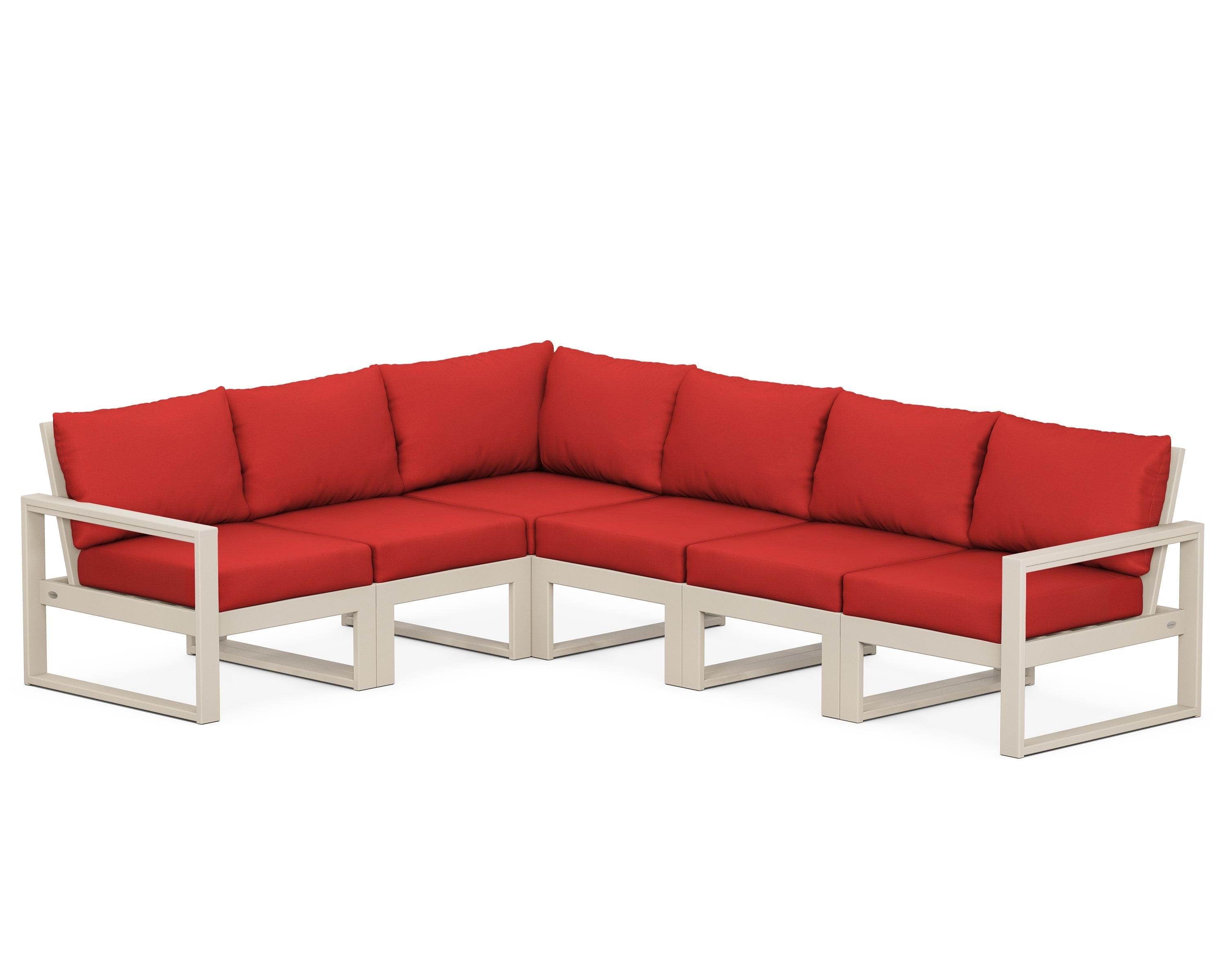 POLYWOOD® EDGE 6-Piece Modular Deep Seating Set in Sand / Crimson Linen