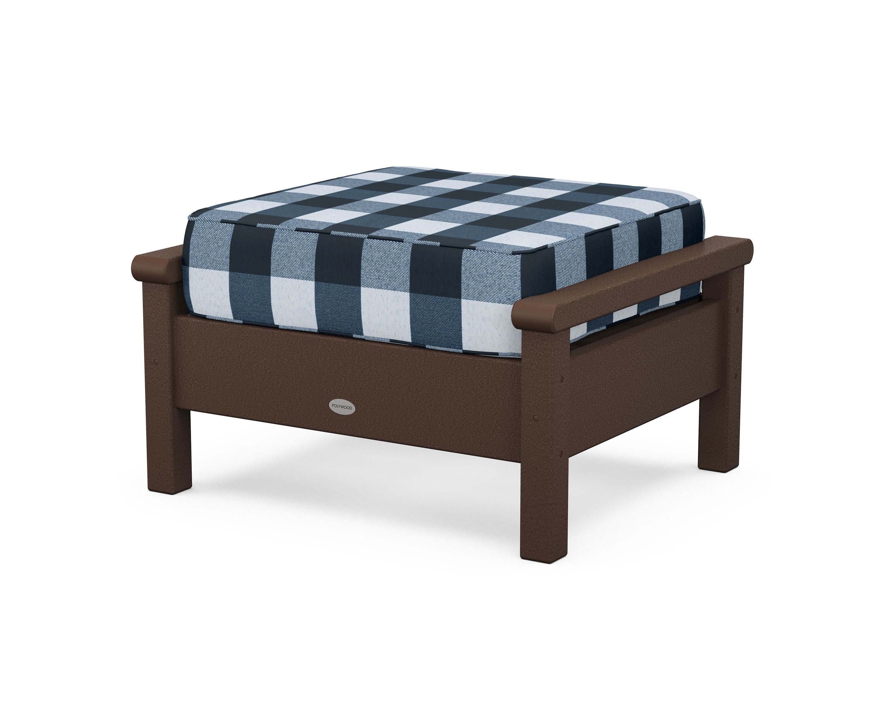 POLYWOOD® Harbour Deep Seating Ottoman in Mahogany / Buffalo Plaid Marine Indigo