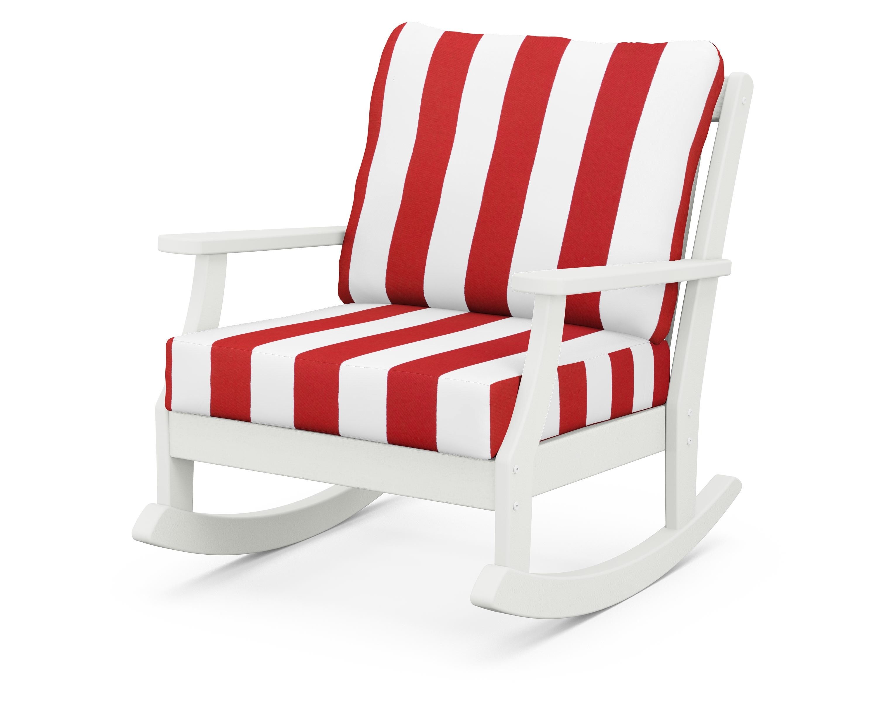 POLYWOOD® Braxton Deep Seating Rocking Chair in Vintage White / Cabana Stripe Crimson