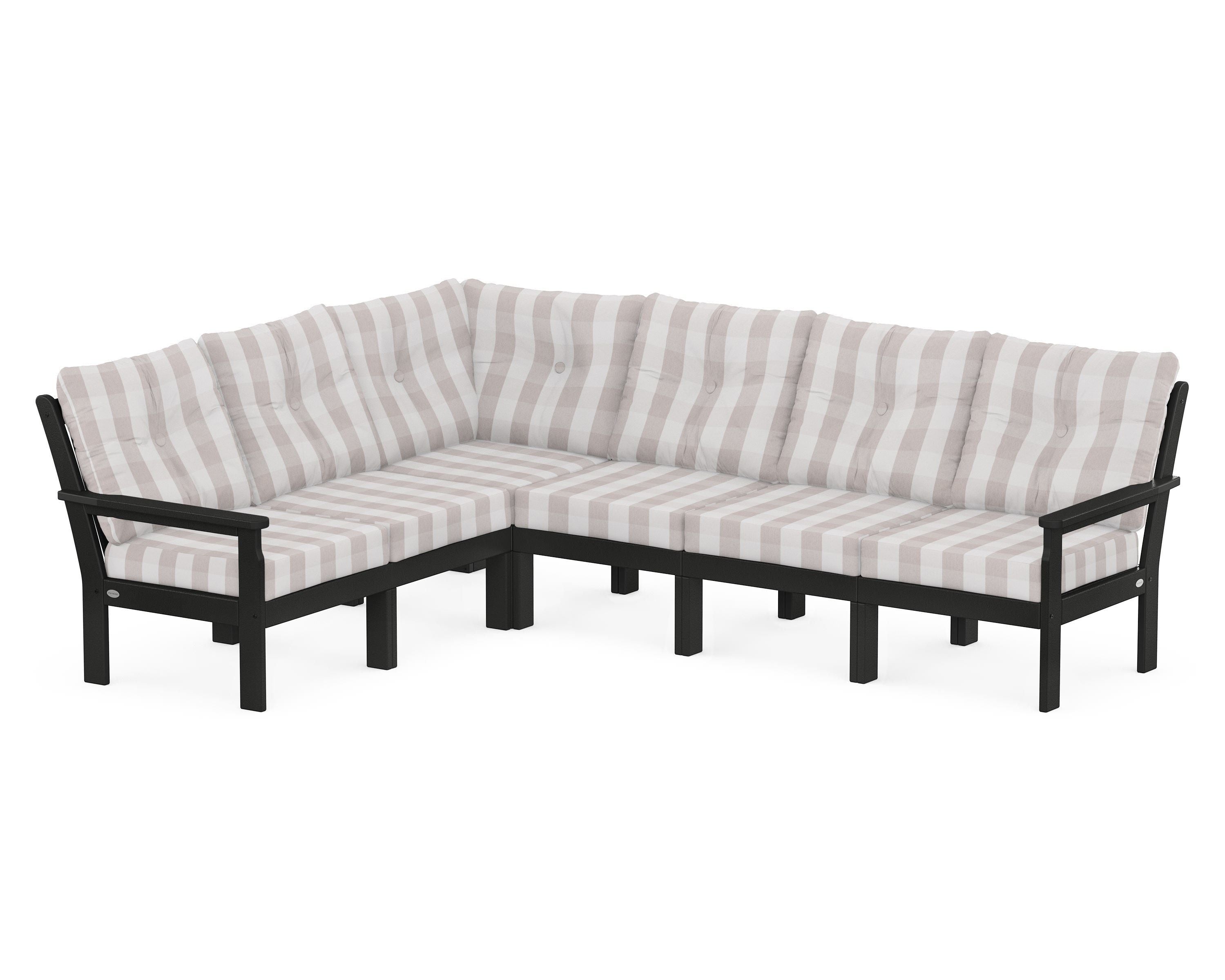 POLYWOOD® Vineyard 6-Piece Sectional in Black / Buffalo Plaid Dune Burlap