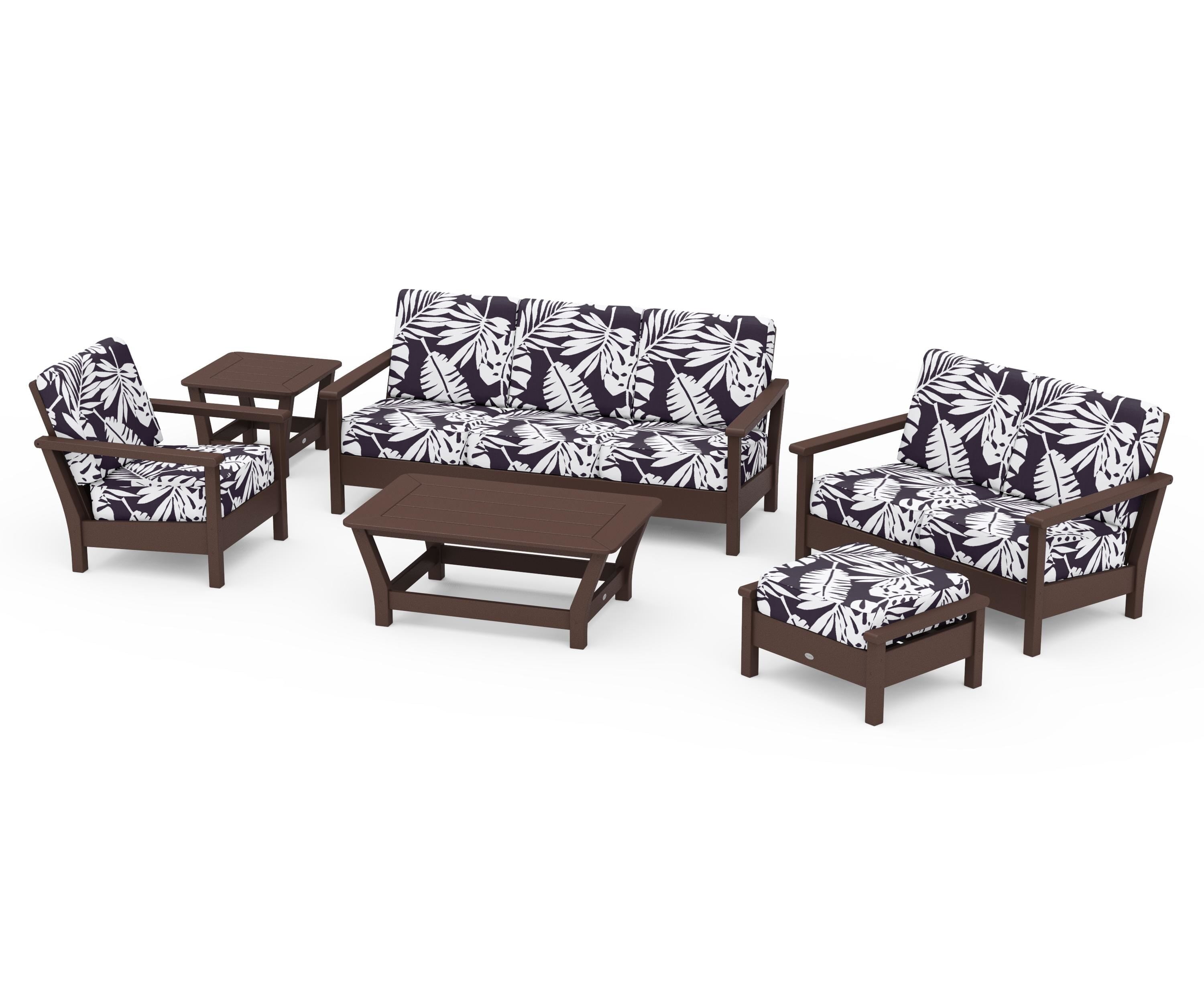 POLYWOOD® Harbour 6-Piece Outdoor Living Set in Mahogany / Leaf Navy