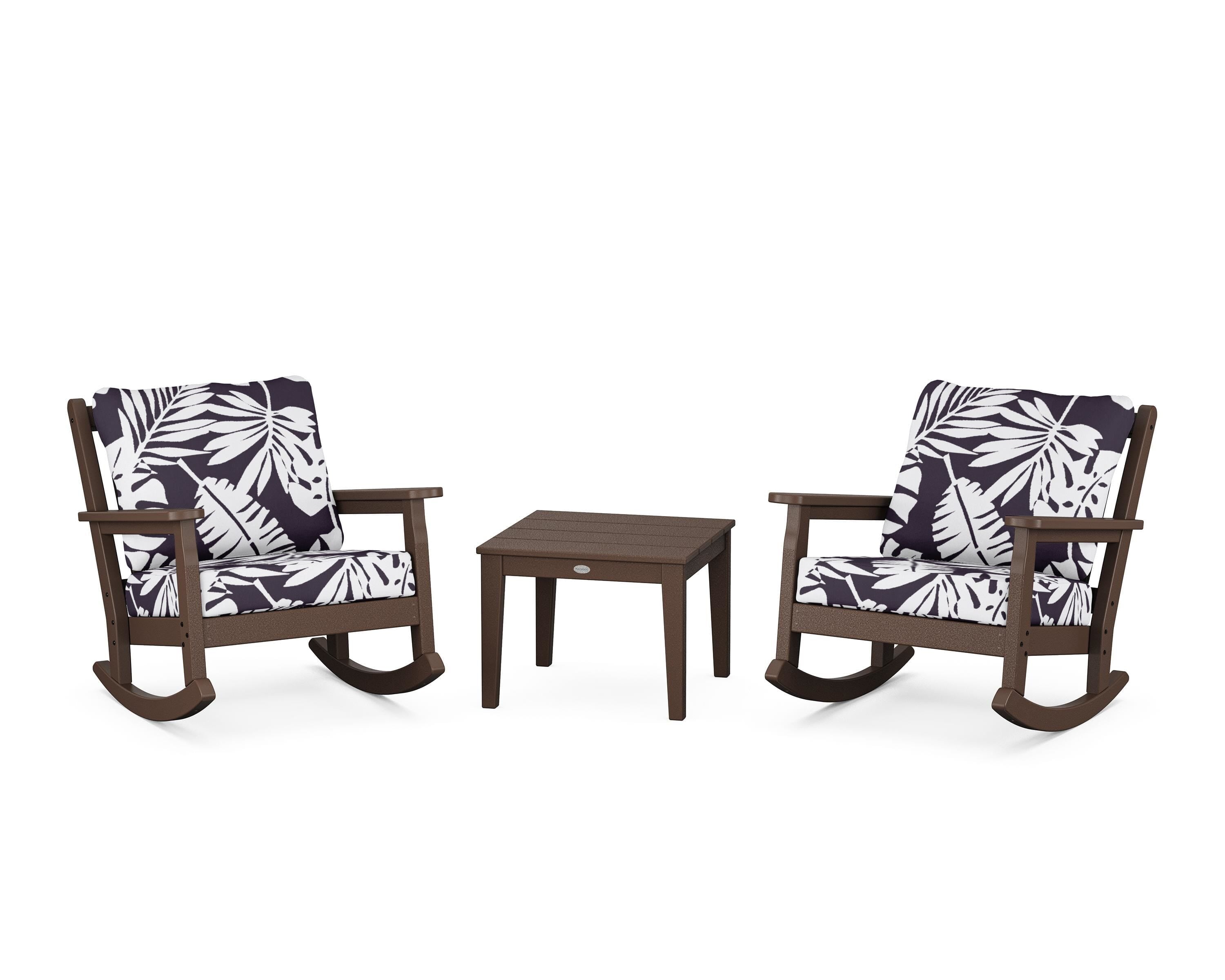 POLYWOOD® Chippendale 3-Piece Deep Seating Rocker Set in Mahogany / Leaf Navy