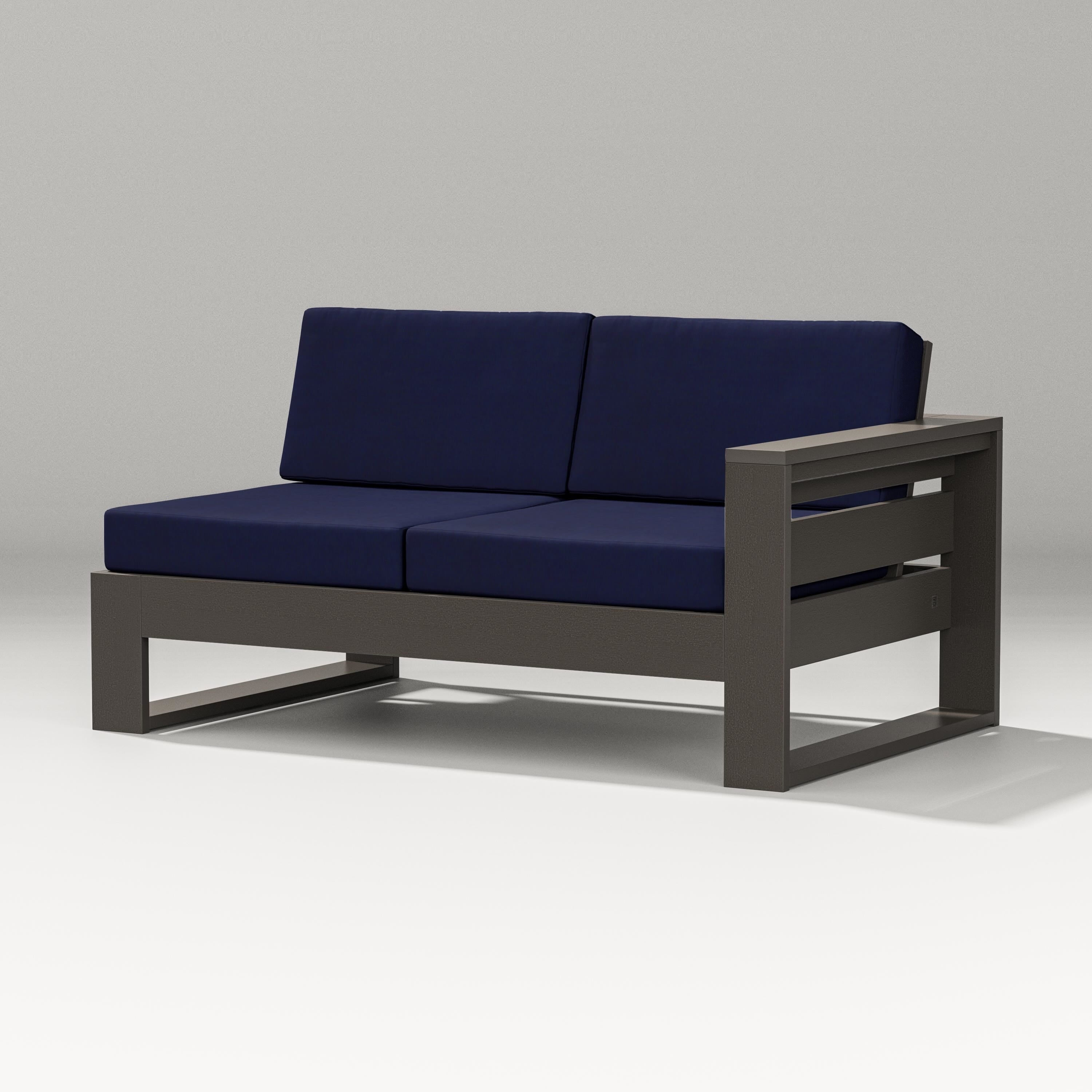 PW Designer Series Latitude Modular Right Arm Loveseat in Vintage Coffee / Navy