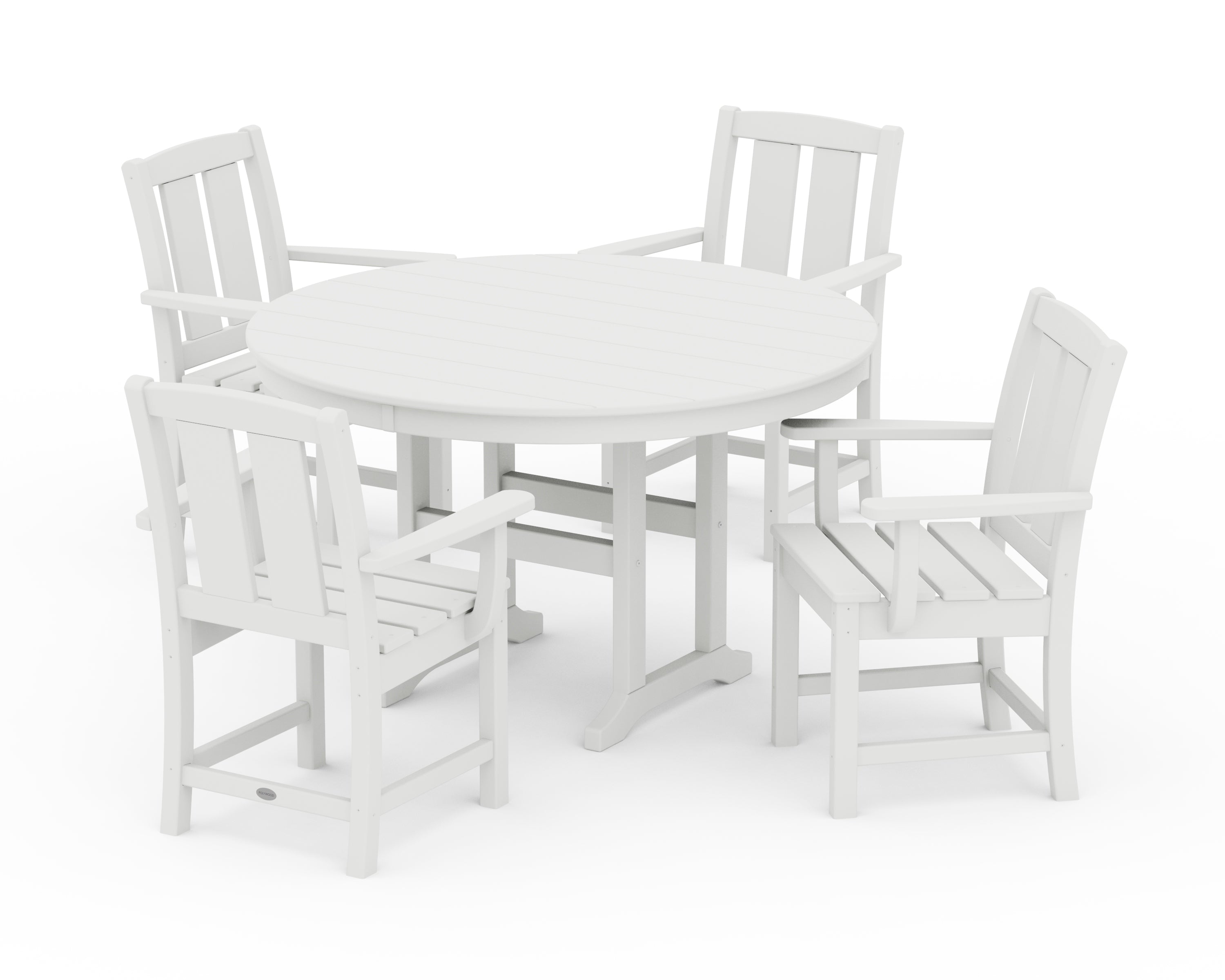 POLYWOOD® Mission 5-Piece Round Farmhouse Dining Set in White