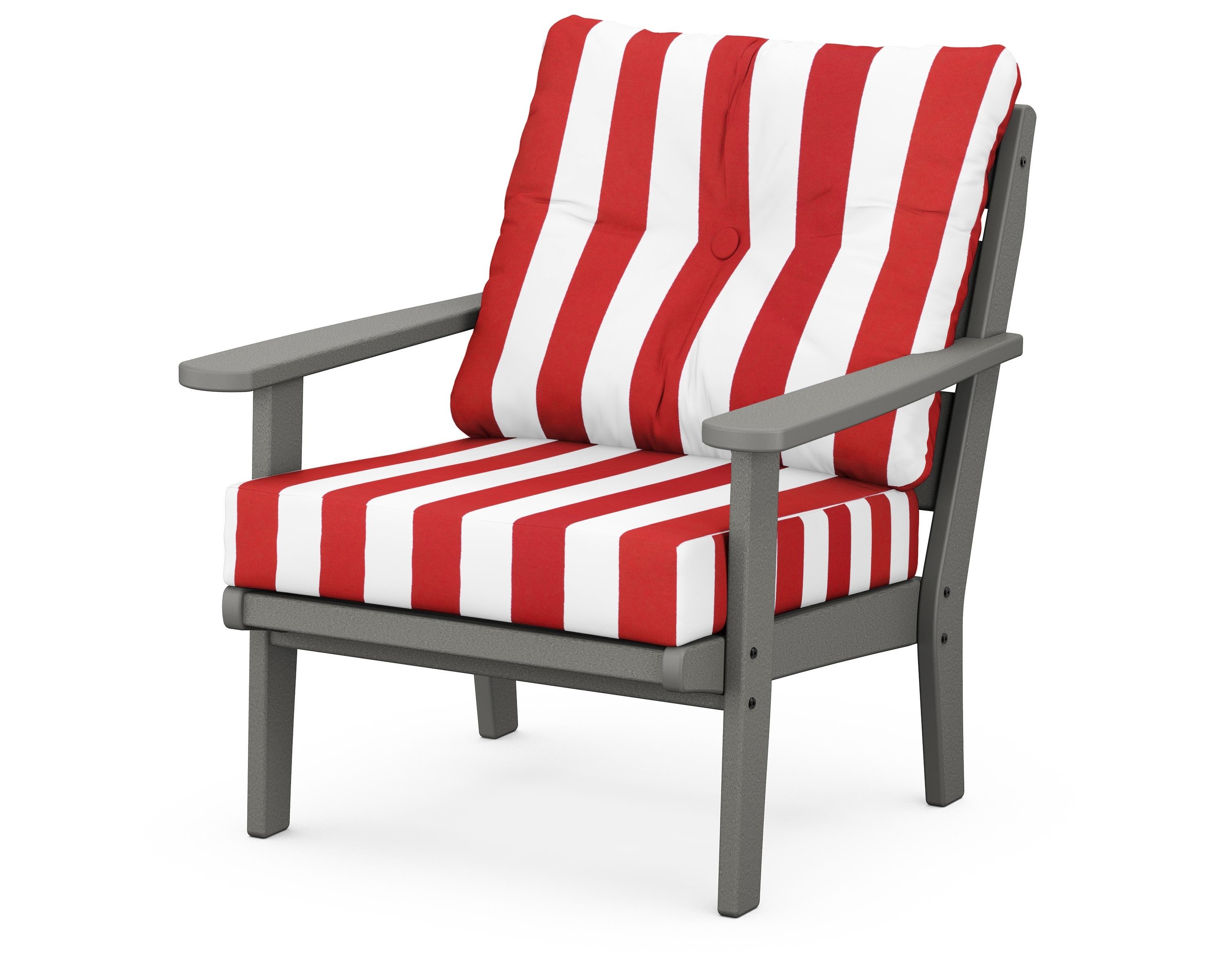 POLYWOOD® Lakeside Deep Seating Chair in Slate Grey / Cabana Stripe Crimson