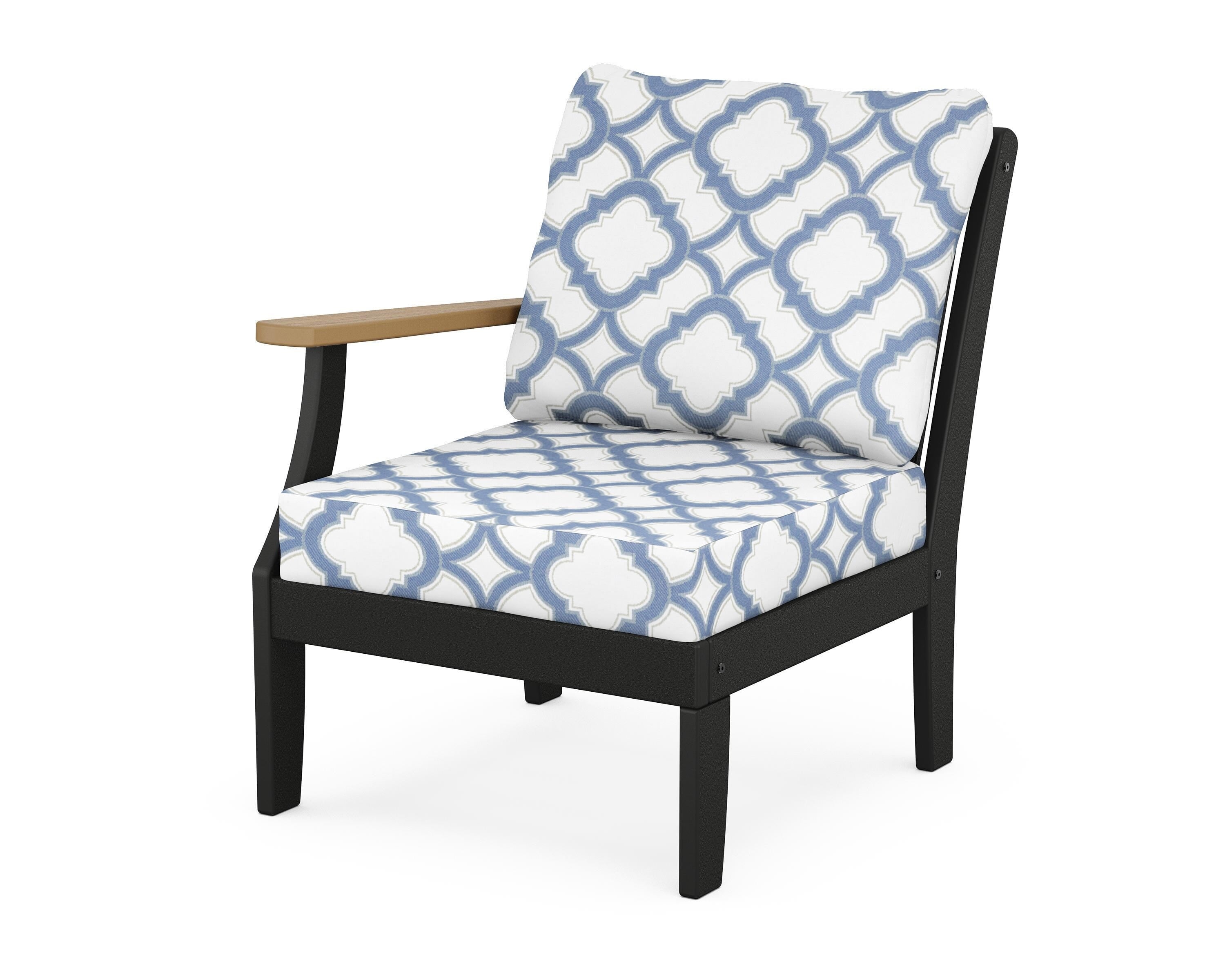 POLYWOOD® Braxton Modular Left Arm Chair in Black / Natural / Trellis Sky Blue