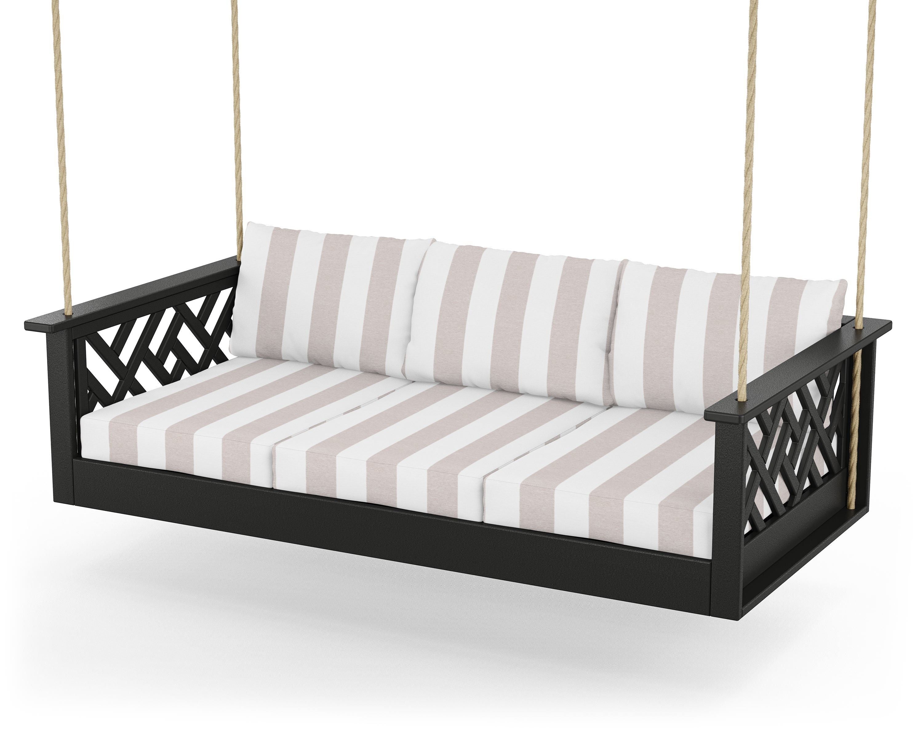 POLYWOOD® Chippendale Daybed Swing in Black / Cabana Stripe Dune Burlap