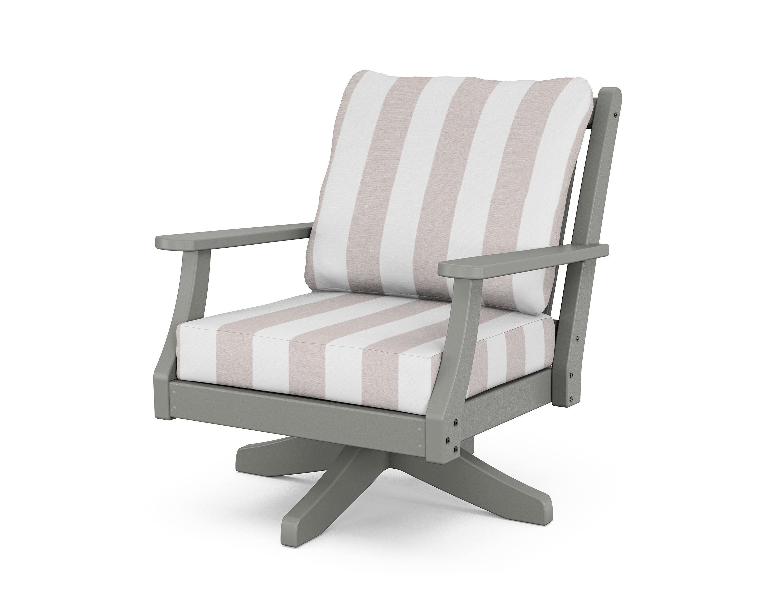 Country Living Wovendale Deep Seating Swivel Chair in Slate Grey / Cabana Stripe Dune Burlap