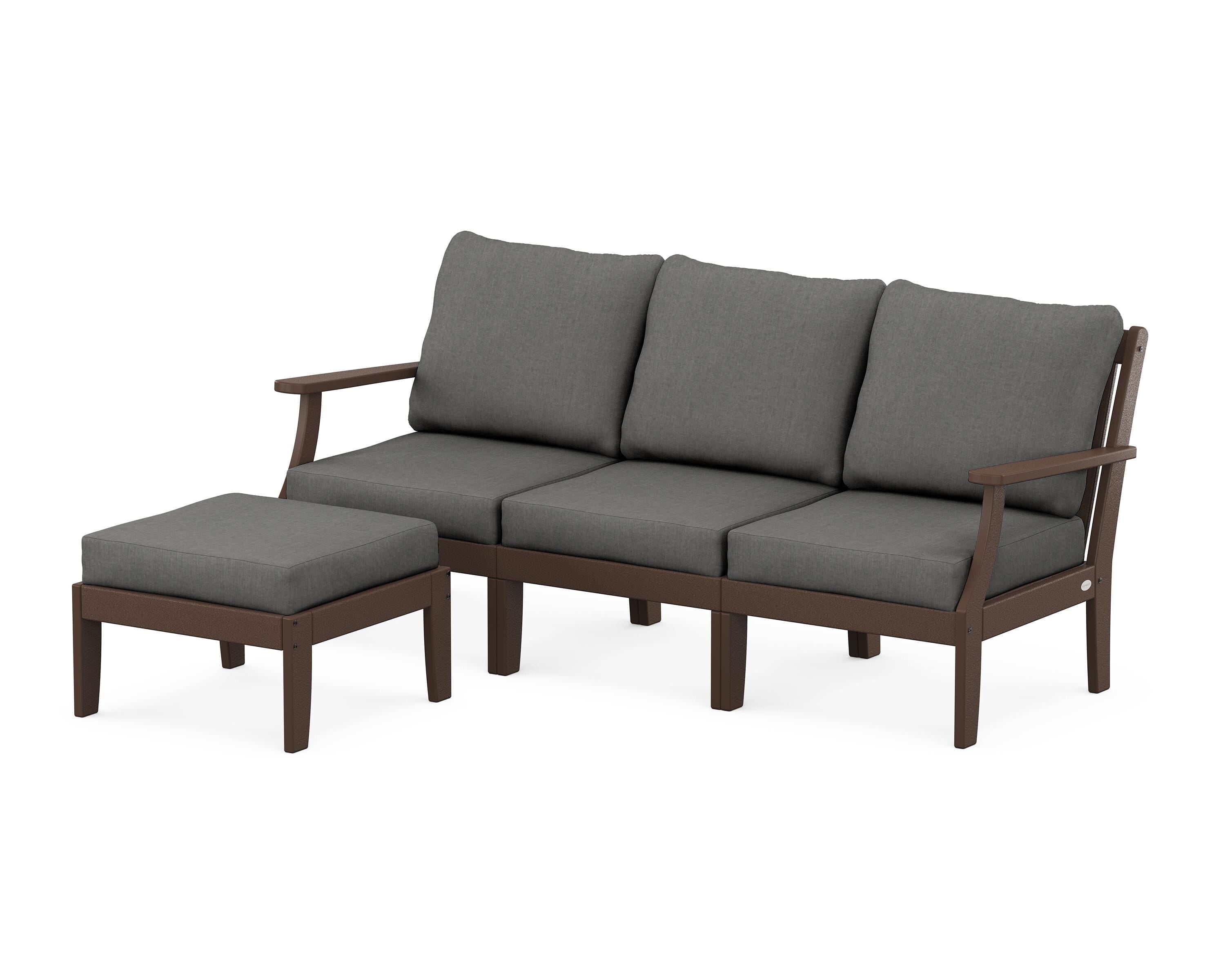 POLYWOOD® Braxton Modular 4-Piece Deep Seating Set with Ottoman in Mahogany / Spectrum Carbon