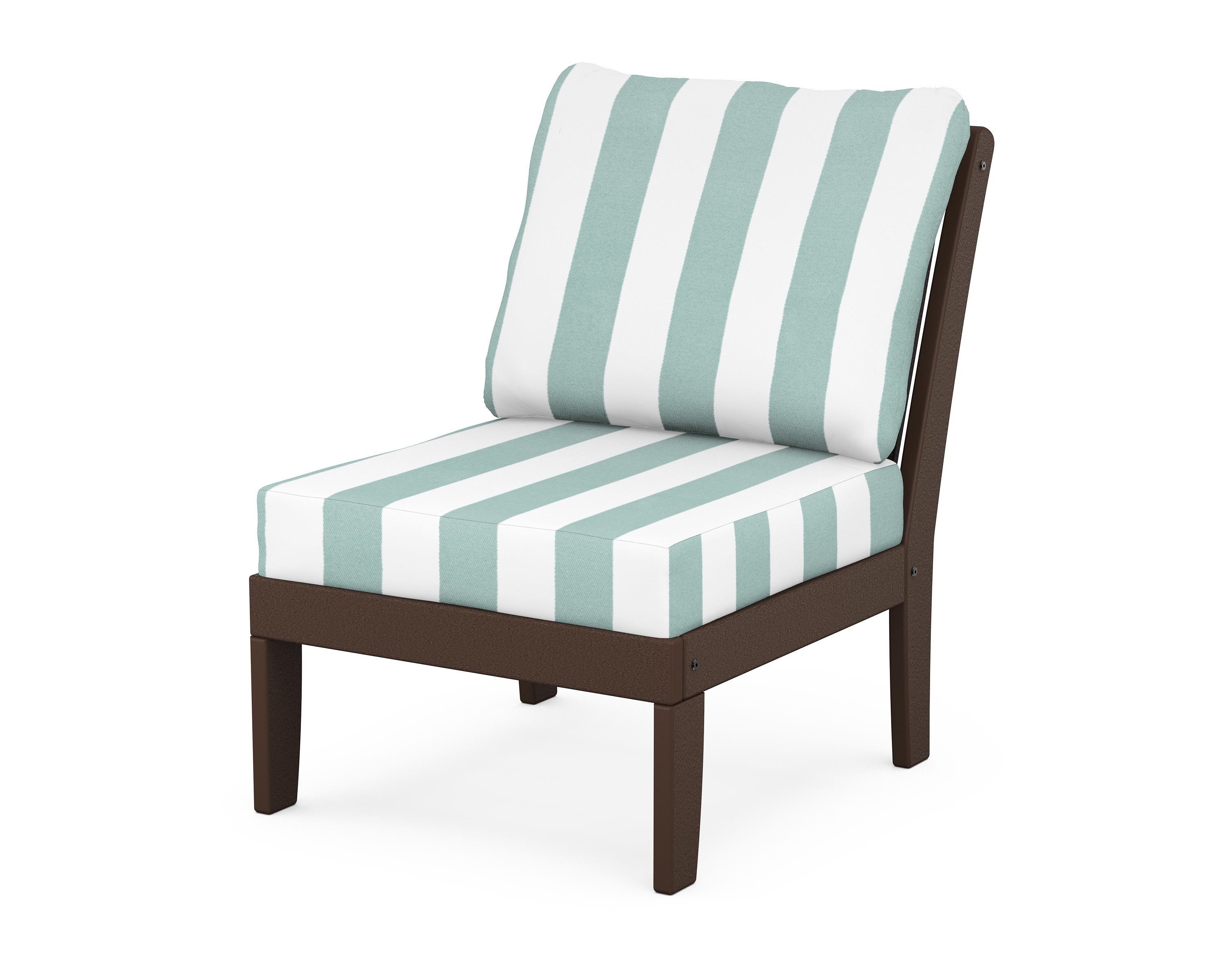 POLYWOOD® Braxton Modular Armless Chair in Mahogany / Cabana Stripe Glacier Spa