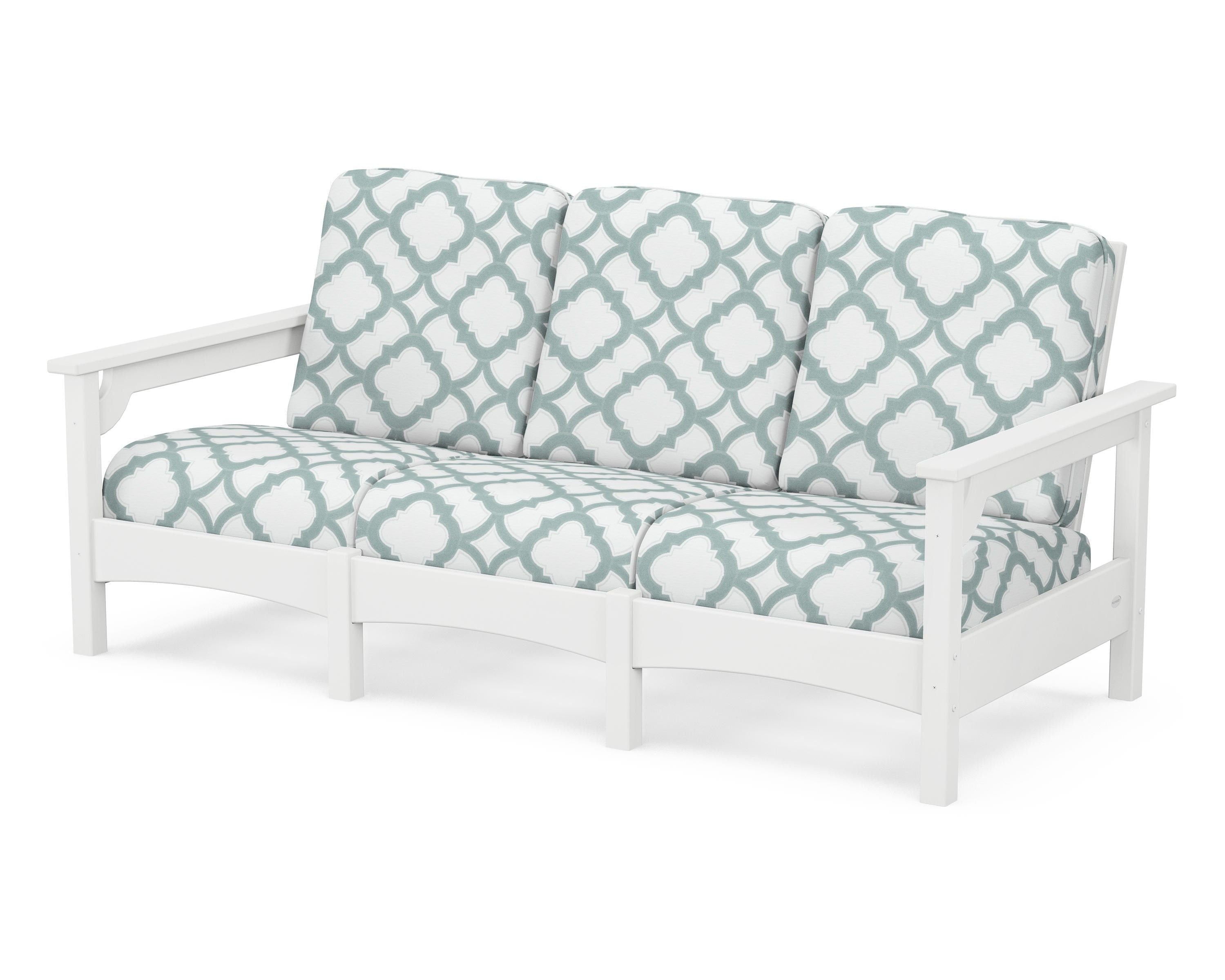 POLYWOOD® Club Sofa in White / Trellis Glacier Spa