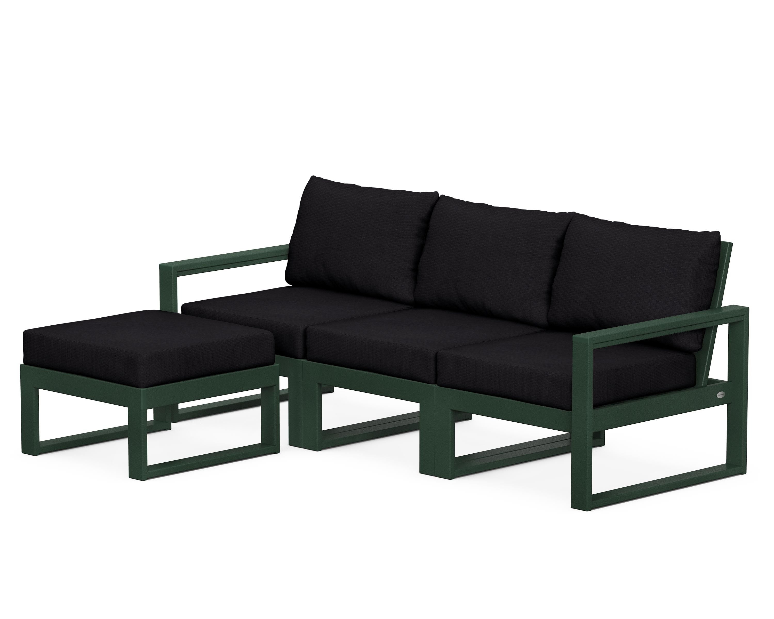 POLYWOOD® EDGE 4-Piece Modular Deep Seating Set with Ottoman in Green / Midnight Linen