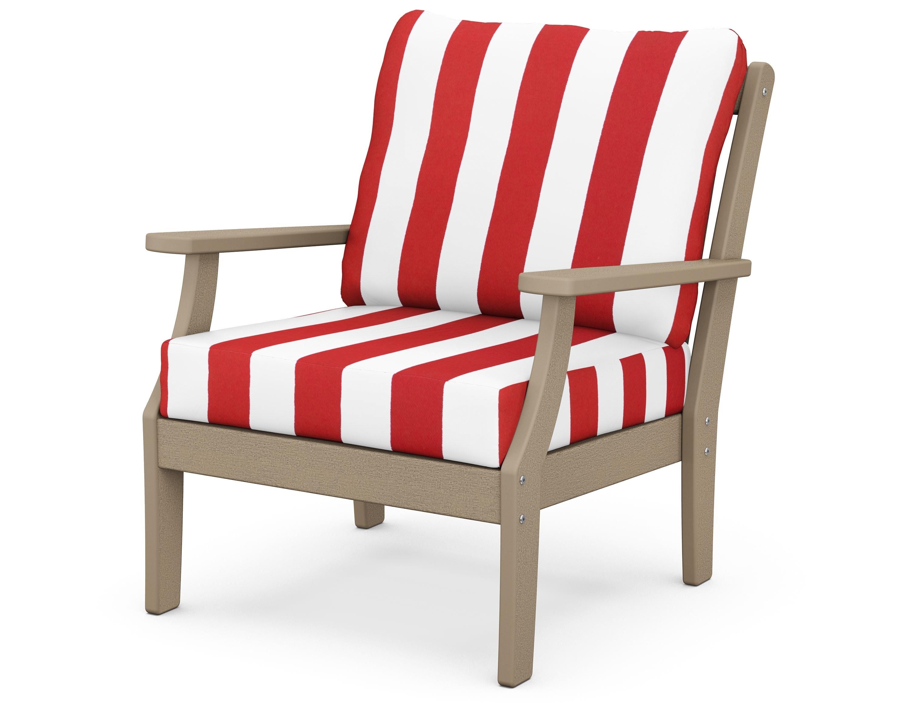 POLYWOOD® Braxton Deep Seating Chair in Vintage Sahara / Cabana Stripe Crimson