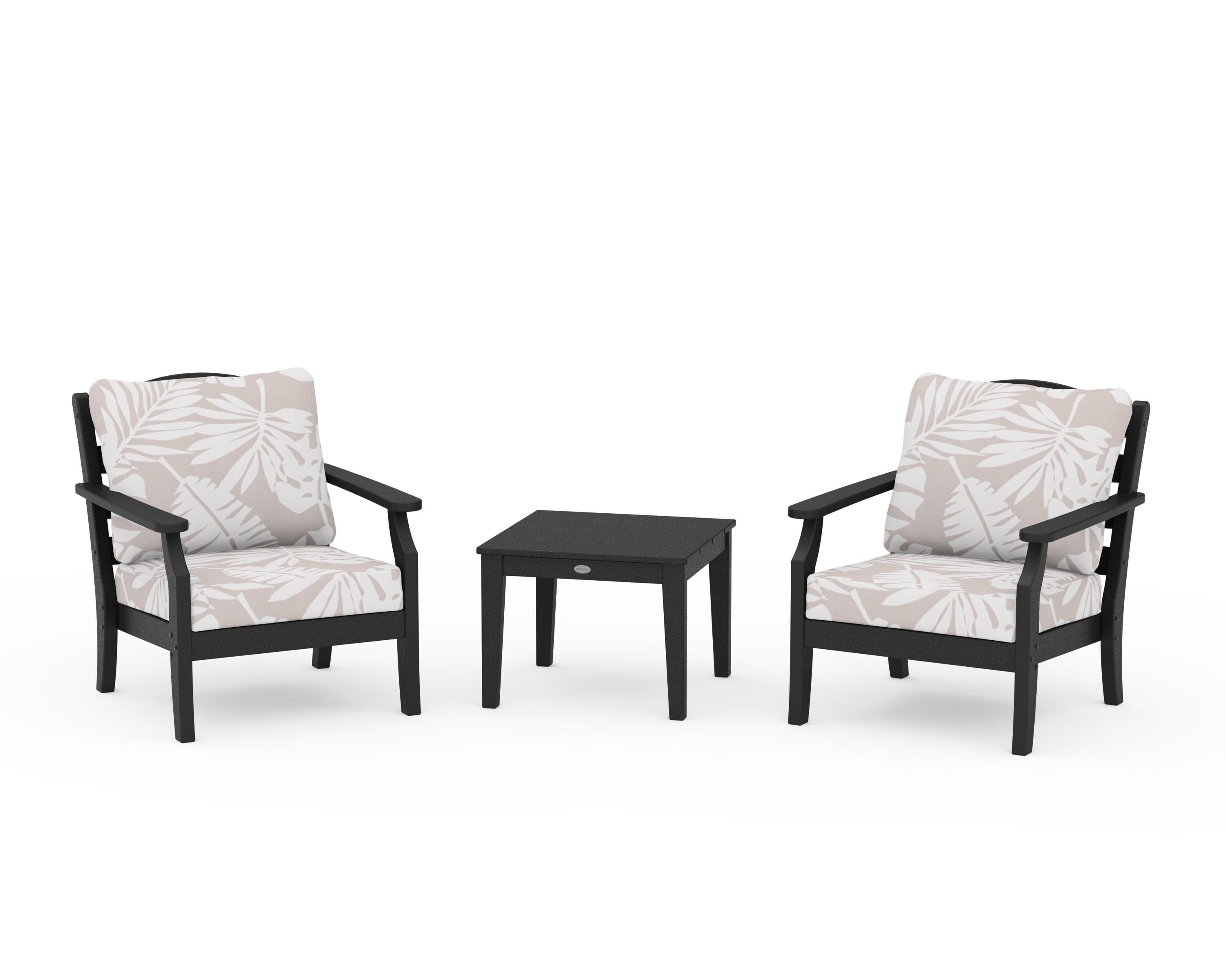 Draper James™ by POLYWOOD® Savannah 3-Piece Deep Seating Set in Black / Leaf Dune Burlap