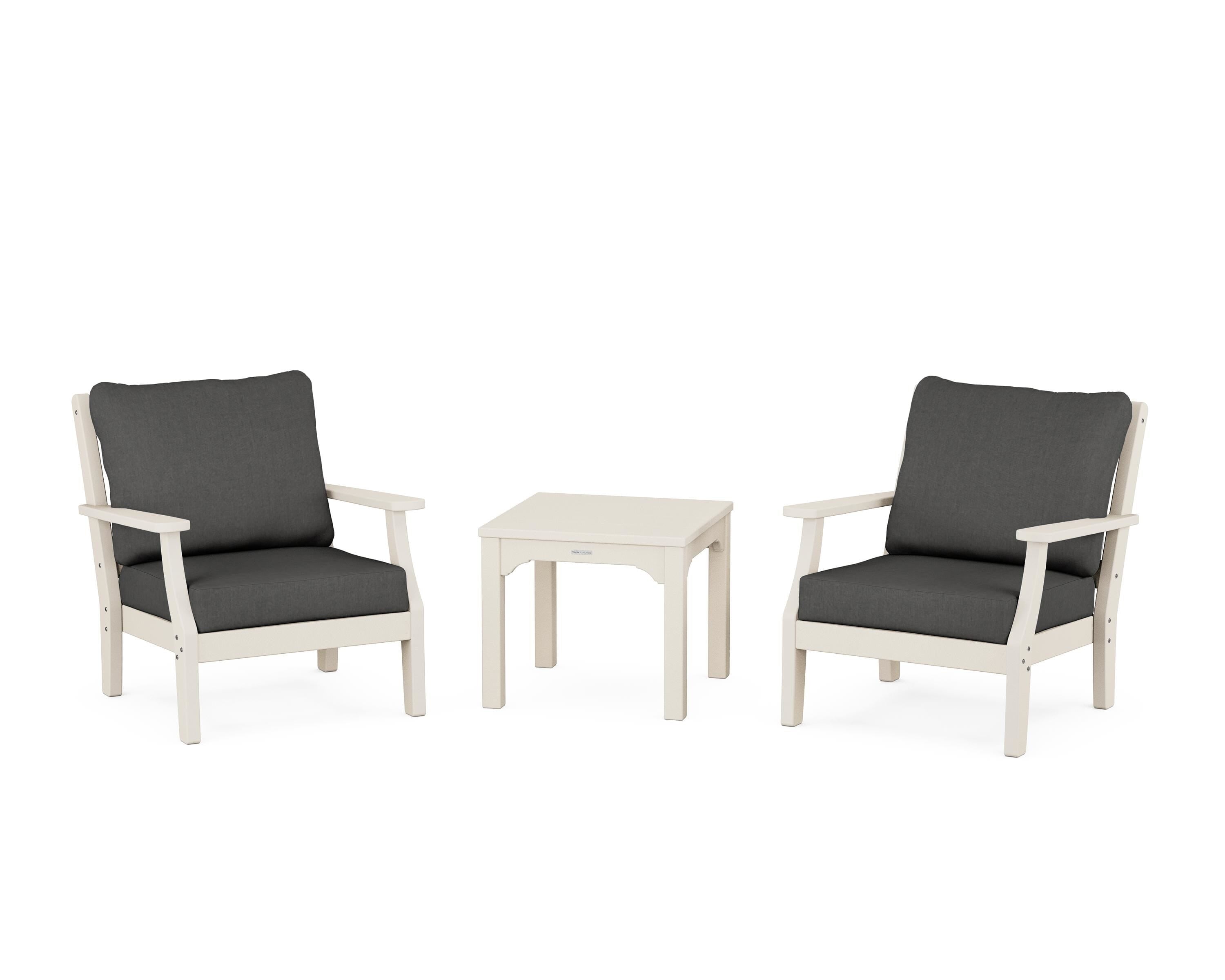 Martha Stewart by POLYWOOD® Chinoiserie 3-Piece Deep Seating Set in Sand / Spectrum Carbon