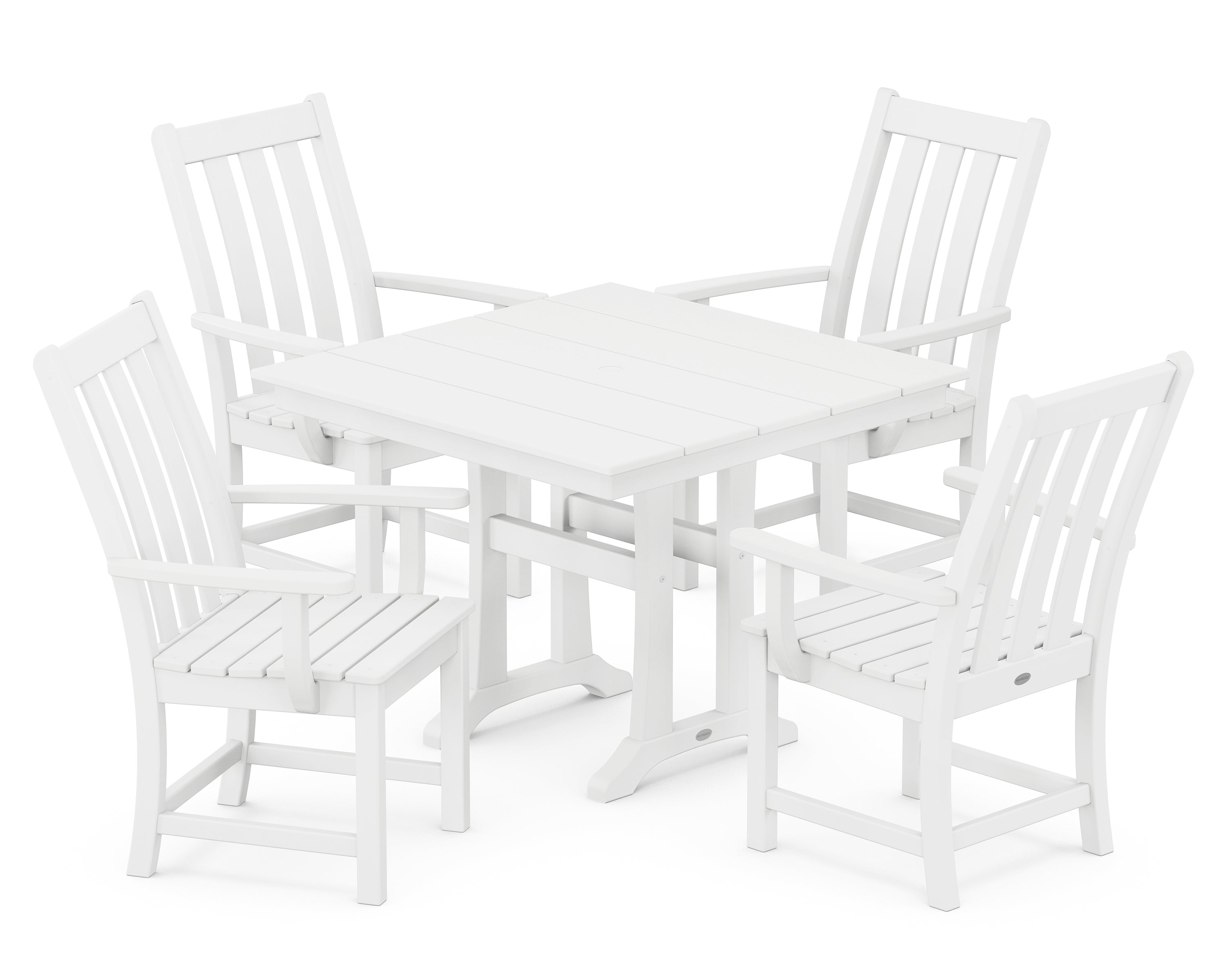 POLYWOOD® Vineyard 5-Piece Farmhouse Trestle Arm Chair Dining Set in White