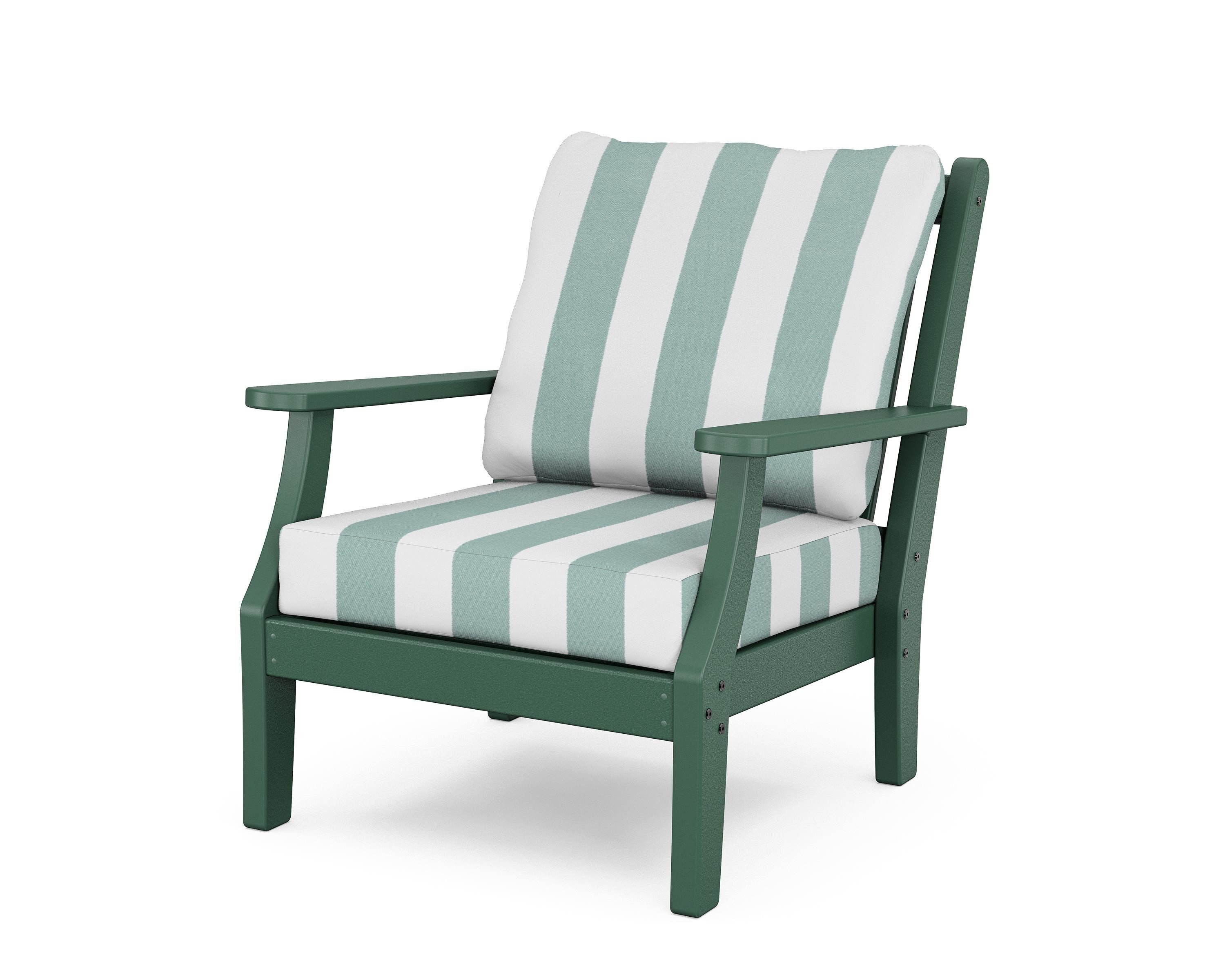 Country Living Wovendale Deep Seating Chair in Green / Cabana Stripe Glacier Spa