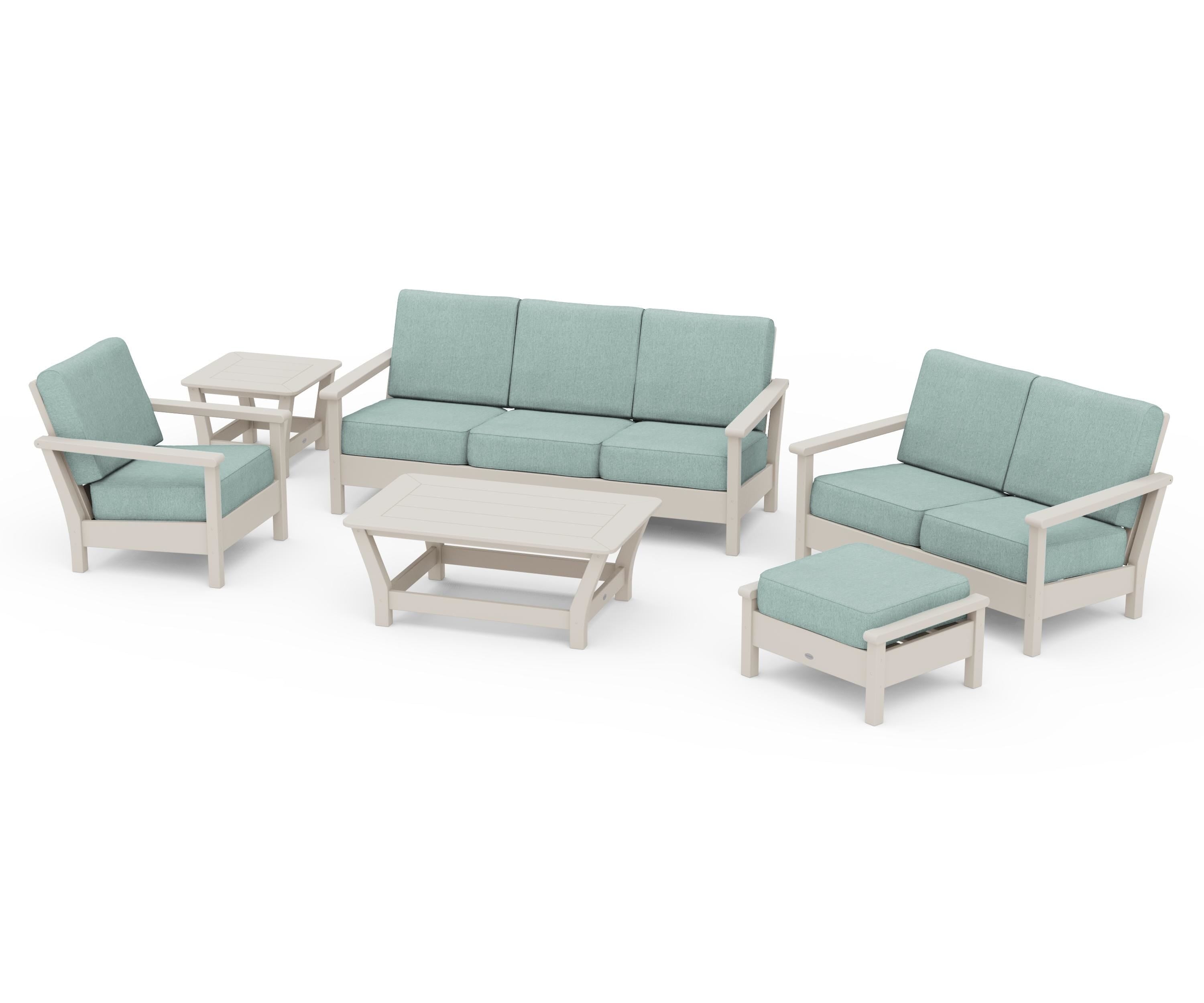 POLYWOOD® Harbour 6-Piece Outdoor Living Set in Sand / Glacier Spa