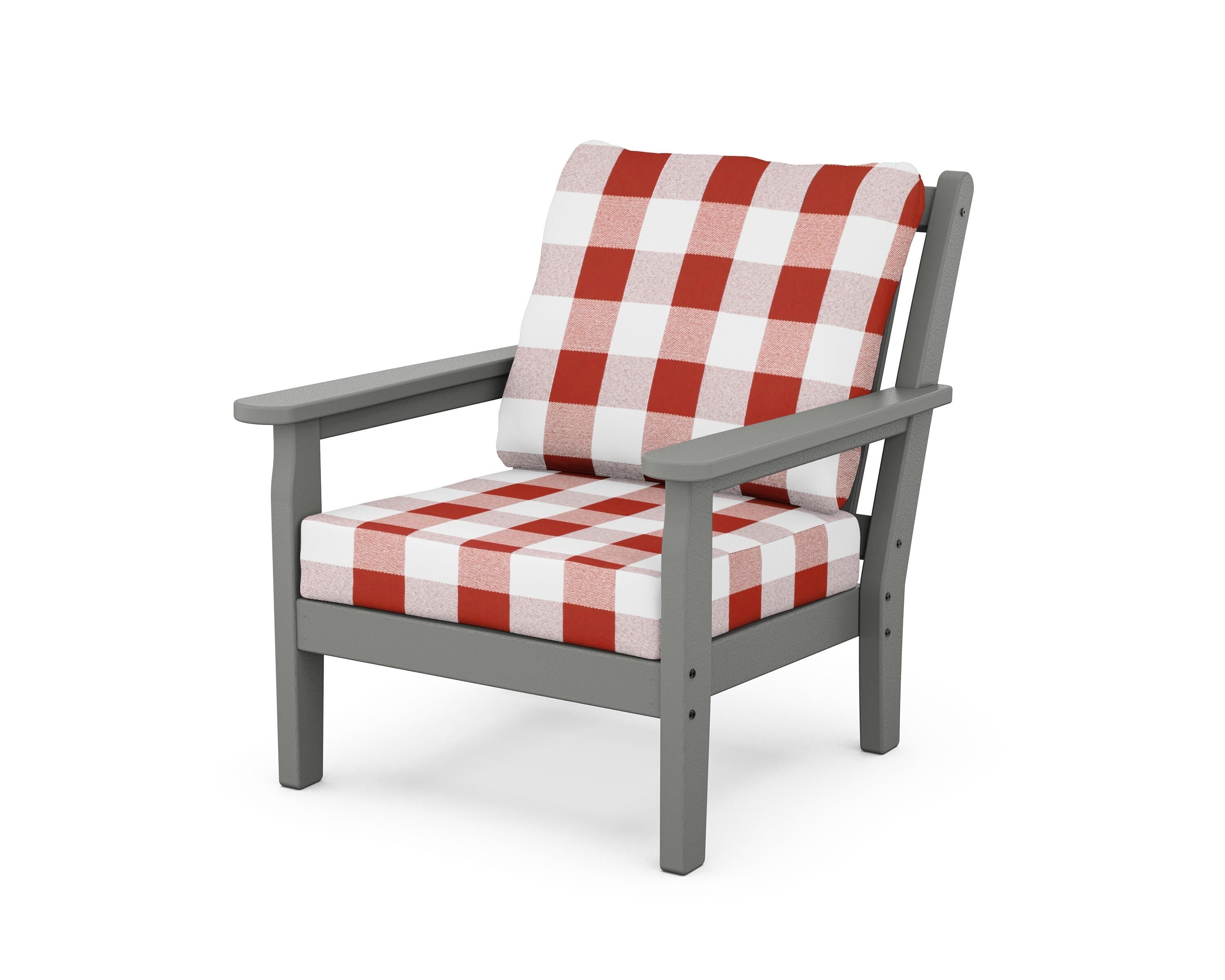 POLYWOOD® Chippendale Deep Seating Chair in Slate Grey / Buffalo Plaid Crimson