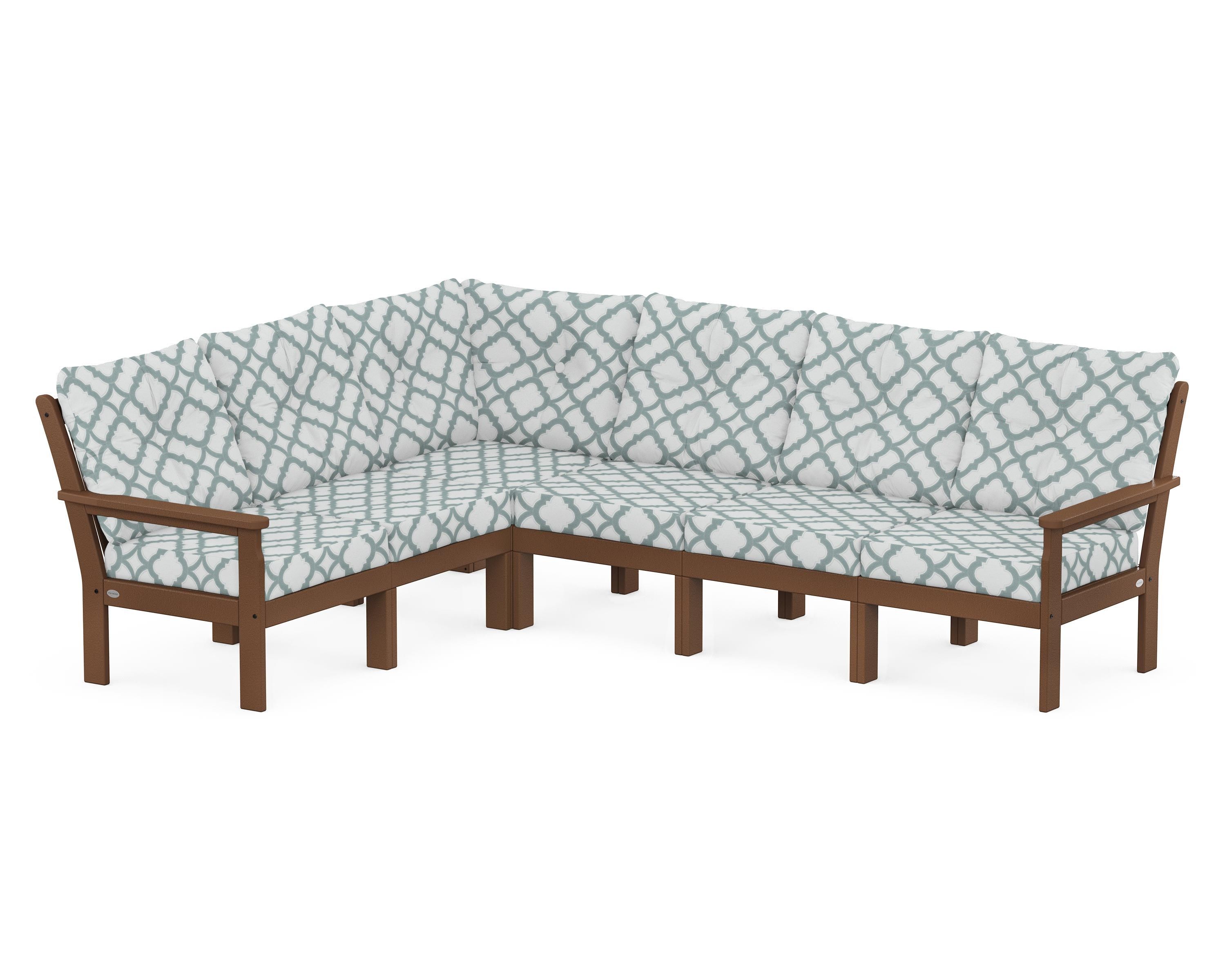 POLYWOOD® Vineyard 6-Piece Sectional in Teak / Trellis Glacier Spa