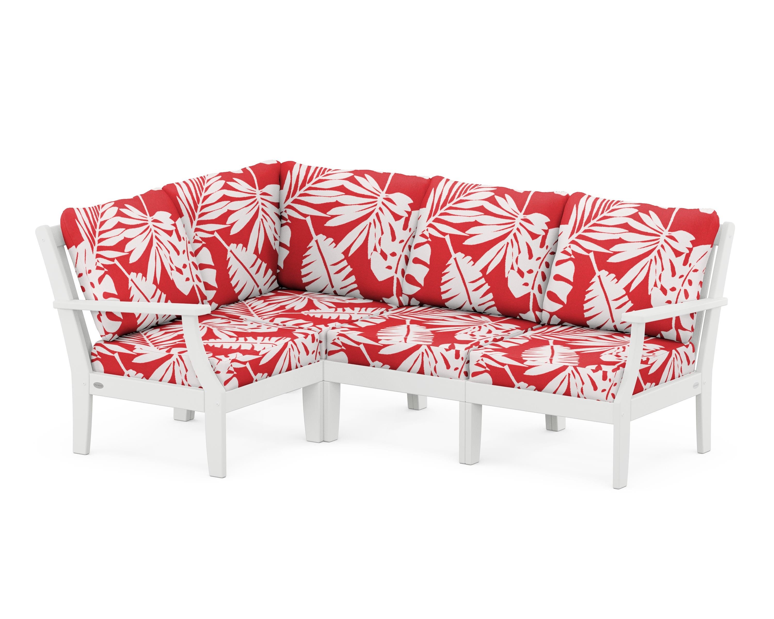 POLYWOOD® Braxton Modular 4-Piece Deep Seating Set in White / Leaf Crimson