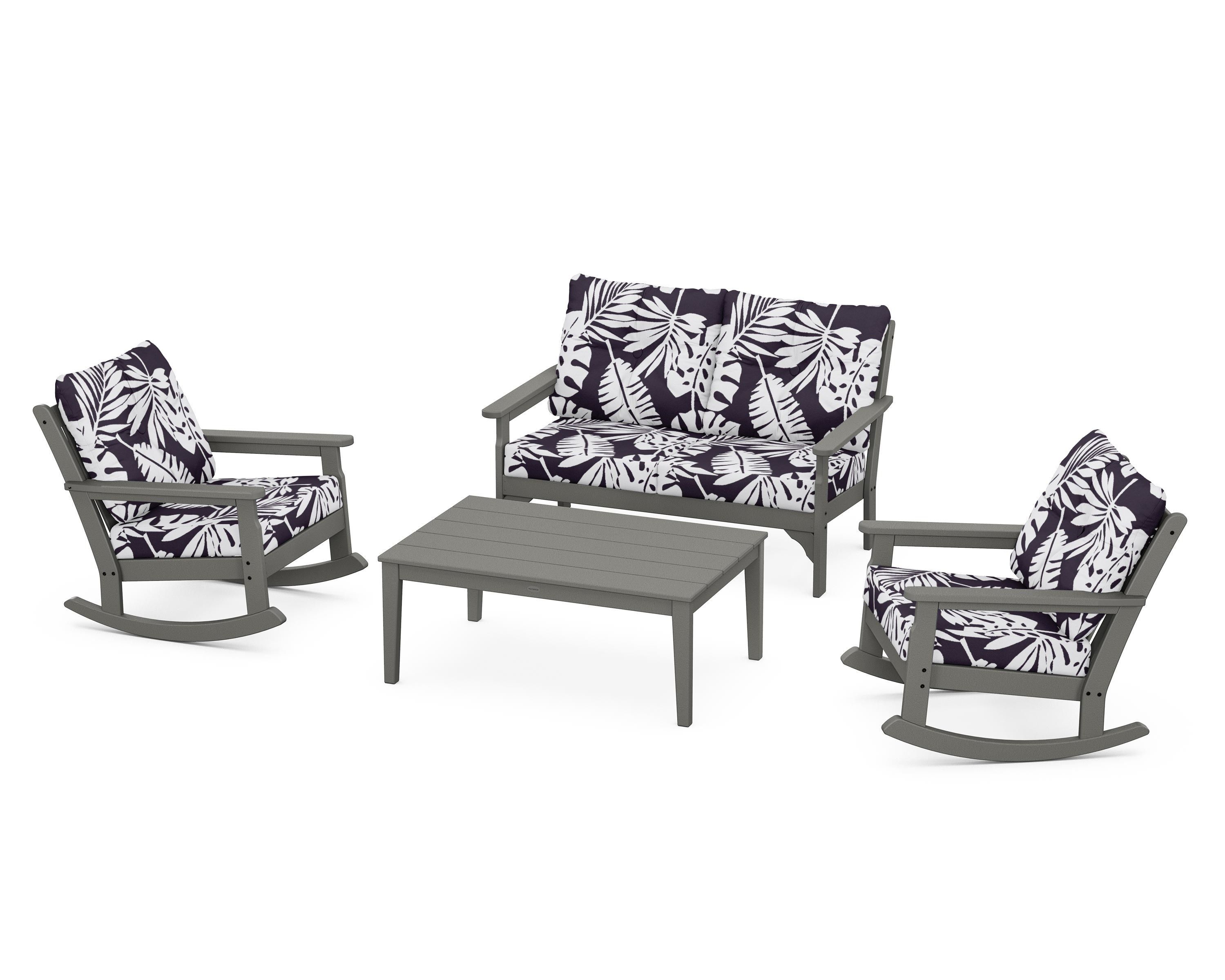 POLYWOOD® Vineyard 4-Piece Deep Seating Rocking Chair Set in Slate Grey / Leaf Navy