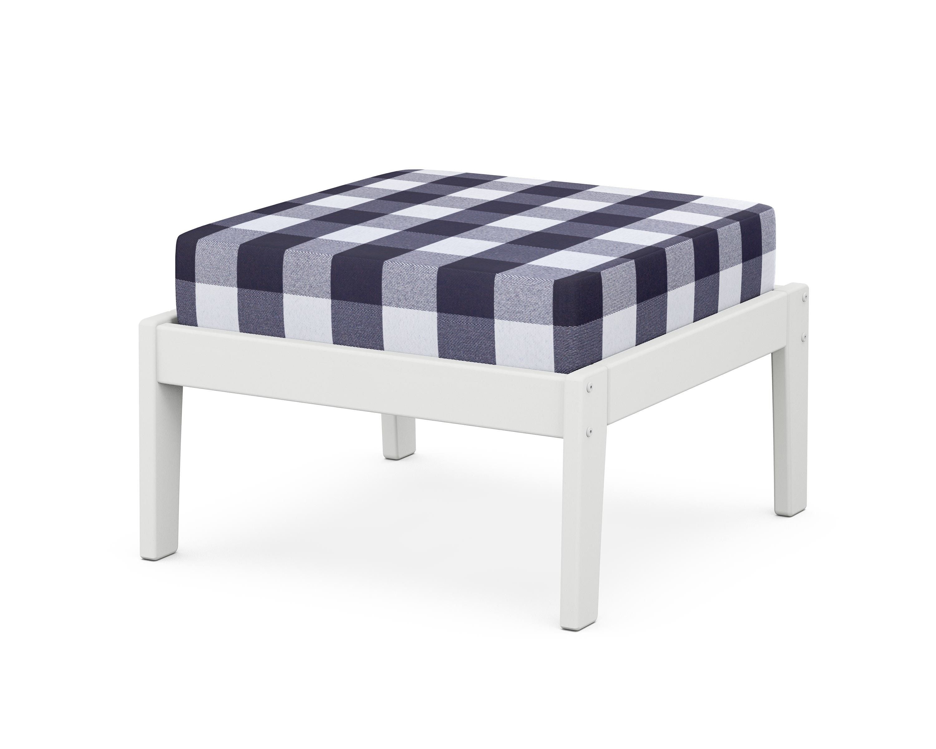 Unbranded Deep Seating Ottoman in White / Buffalo Plaid Navy