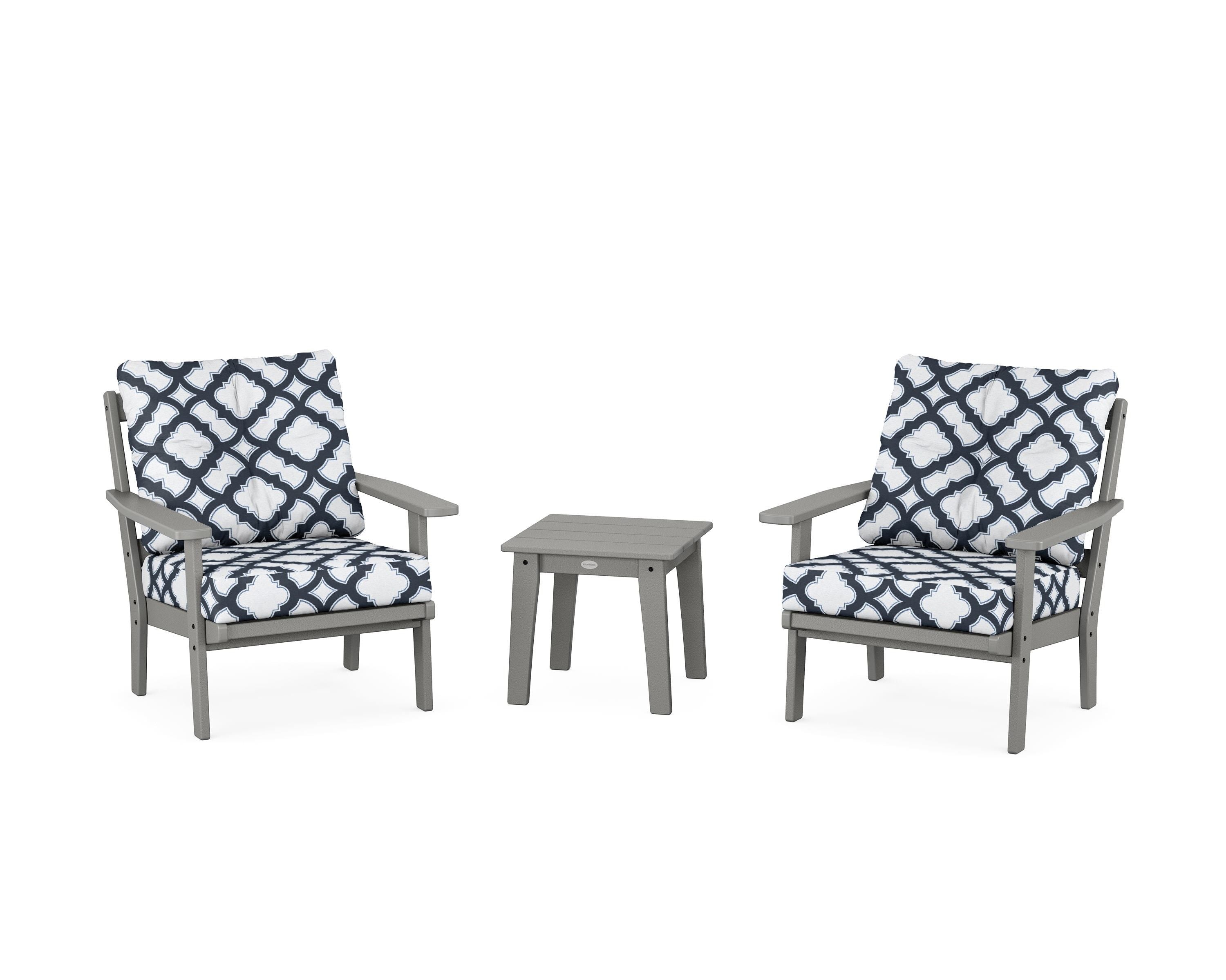 POLYWOOD® Prairie 3-Piece Deep Seating Set in Slate Grey / Trellis Marine Indigo