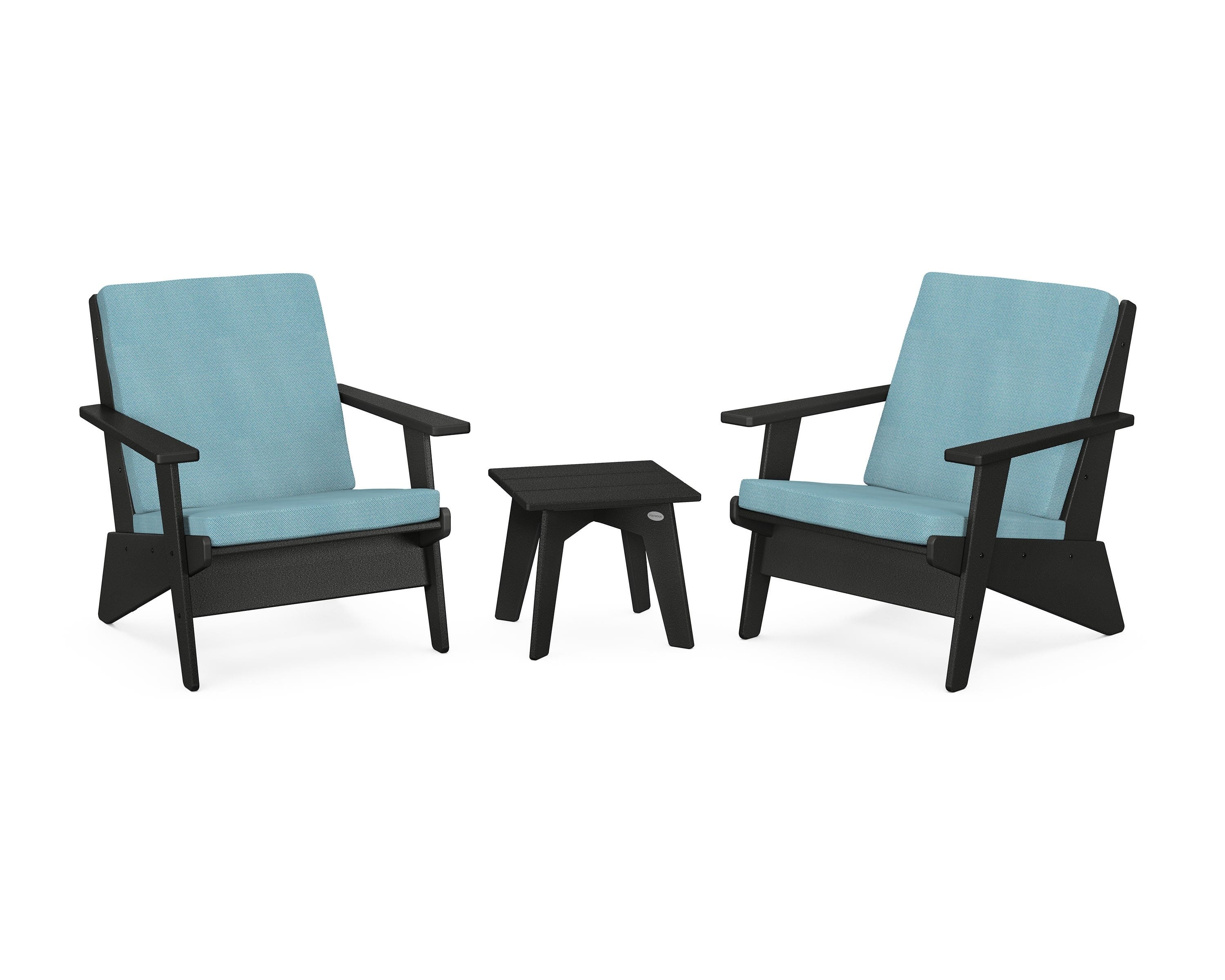 POLYWOOD® Riviera Modern Lounge 3-Piece Set in Black / Lattice Sky Blue