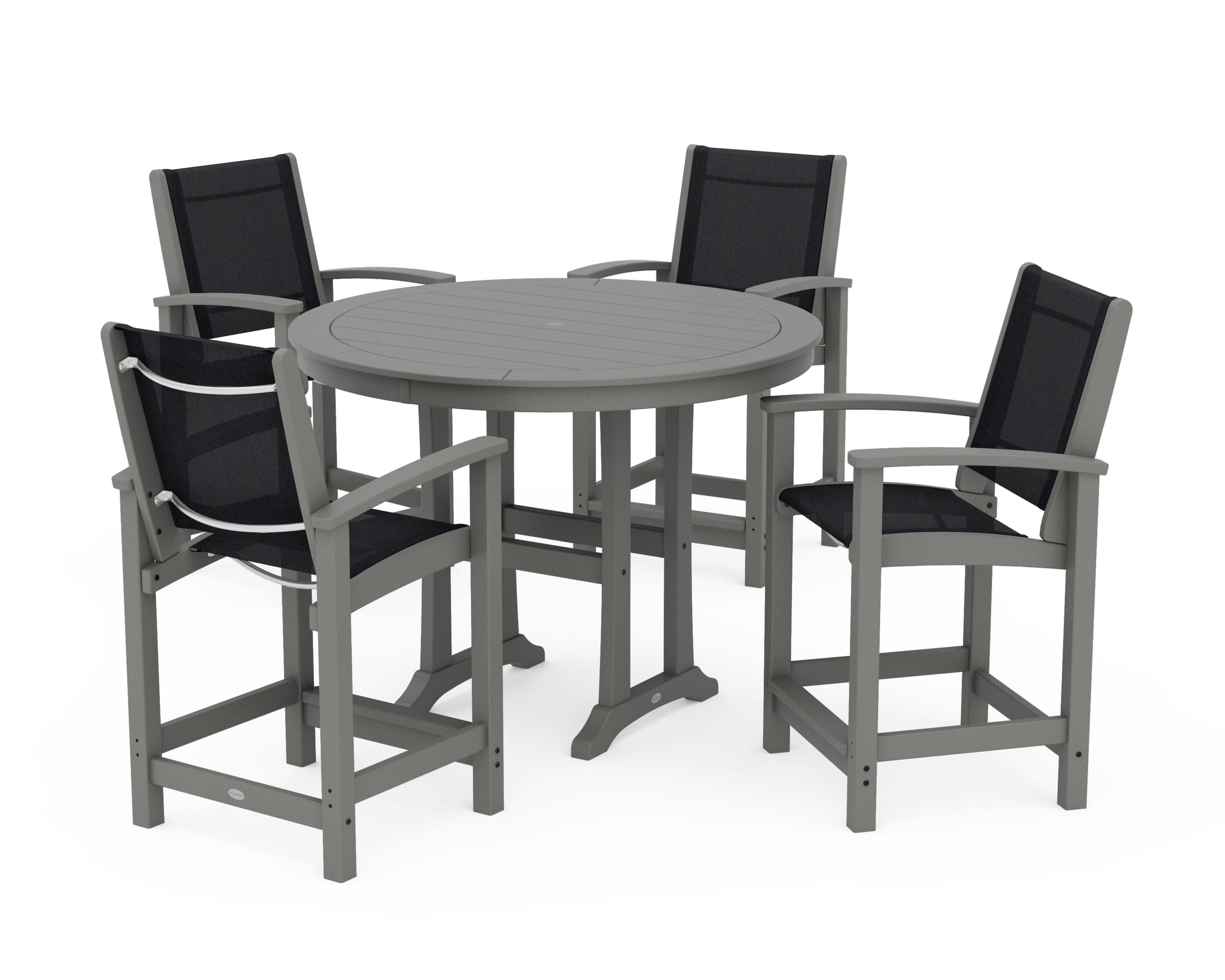 POLYWOOD® Coastal 5-Piece Counter Set in Slate Grey / Black Sling