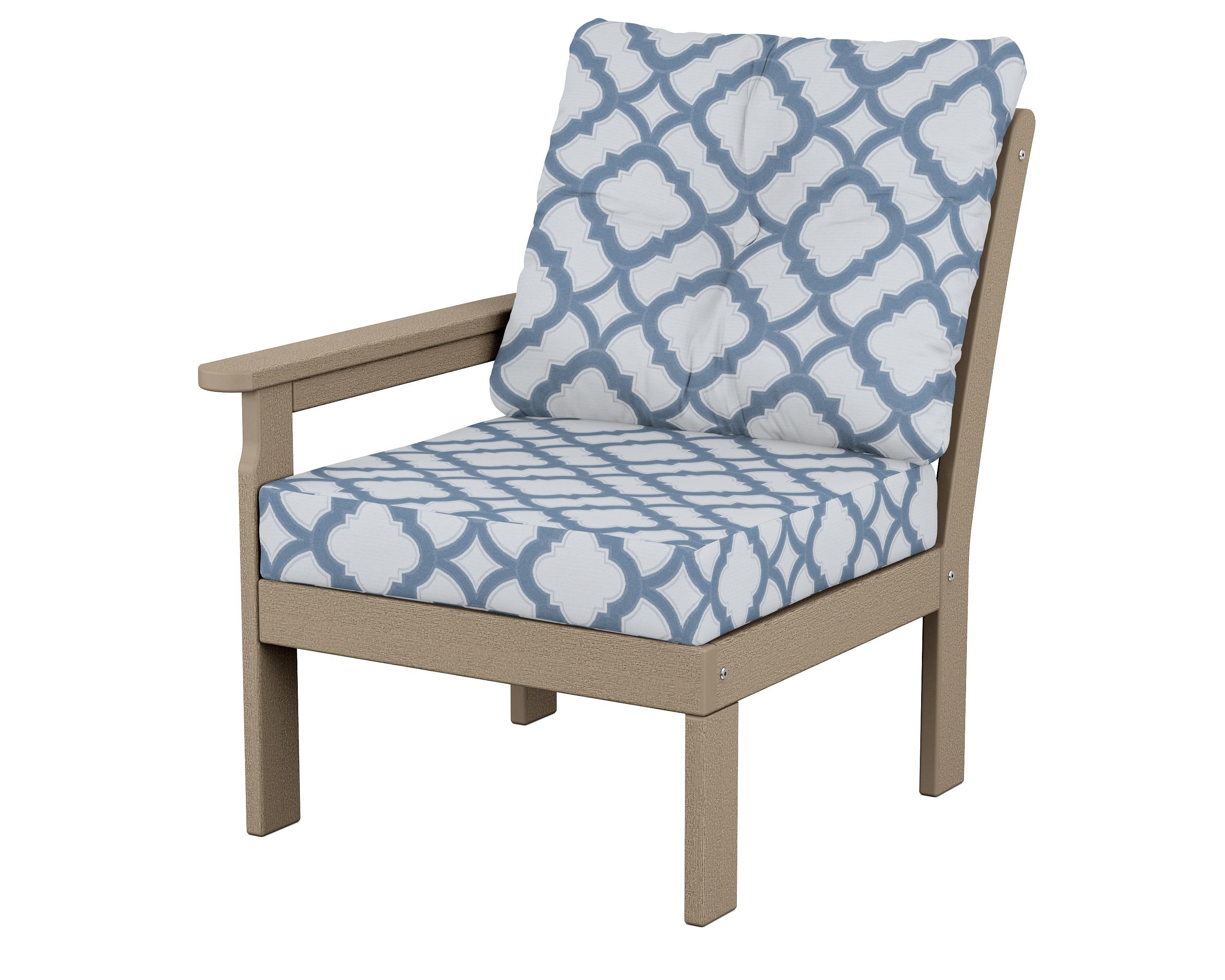 POLYWOOD® Vineyard Modular Left Arm Chair in Vintage Sahara / Trellis Sky Blue