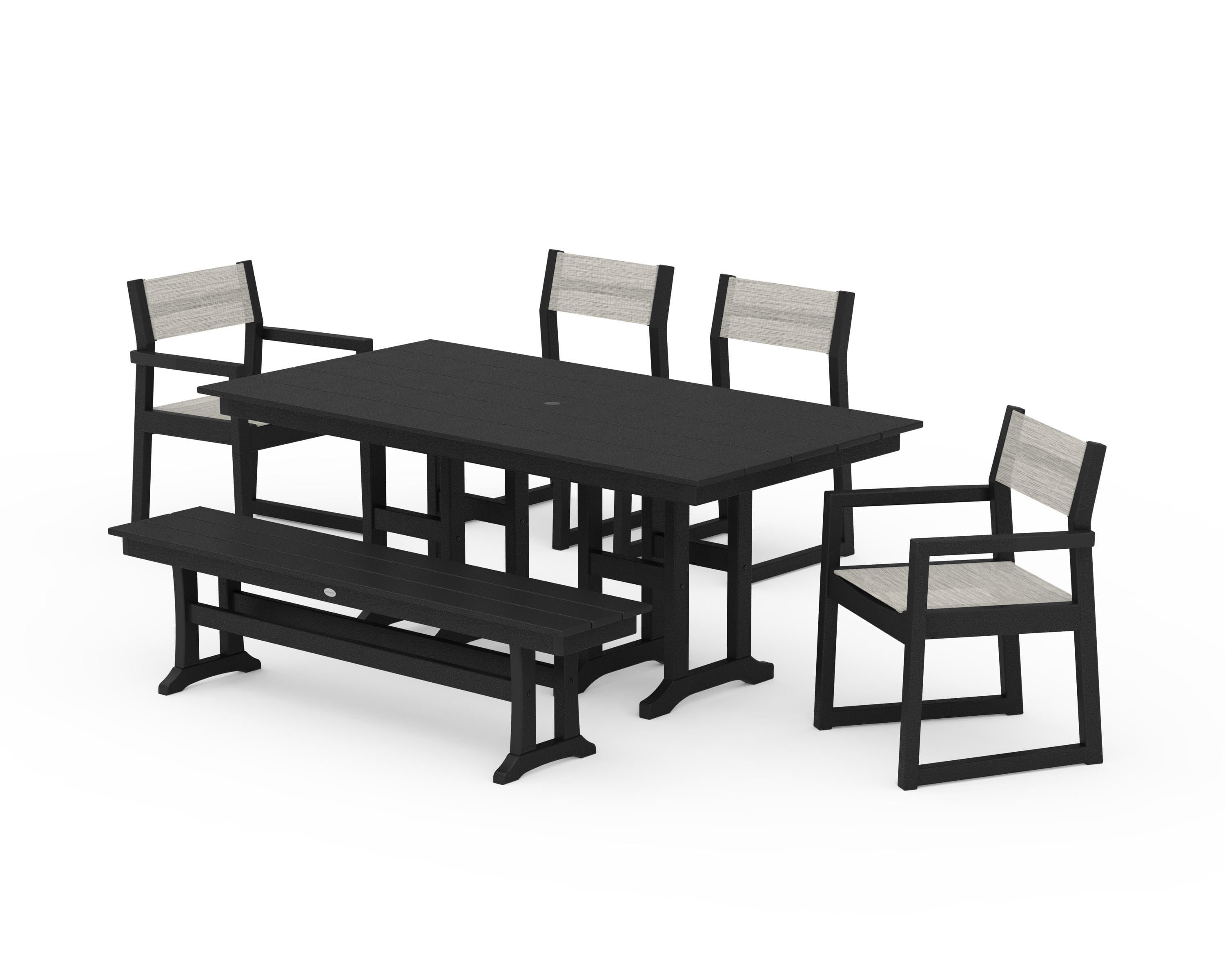 POLYWOOD® EDGE Sling 6-Piece Farmhouse Dining Set in Black / Birch Sling
