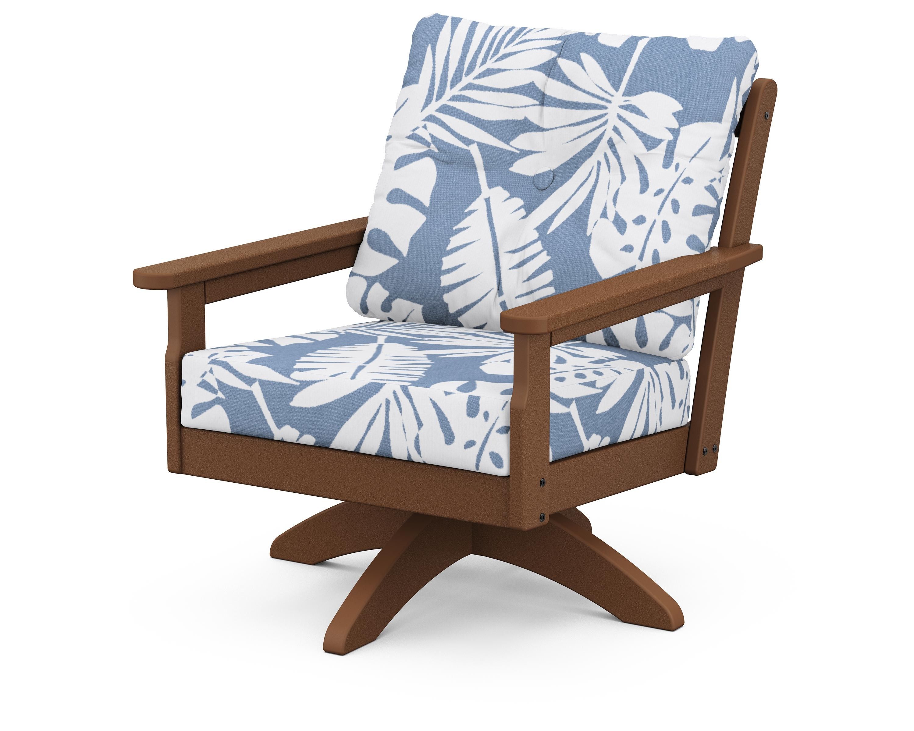POLYWOOD® Vineyard Deep Seating Swivel Chair in Teak / Leaf Sky Blue