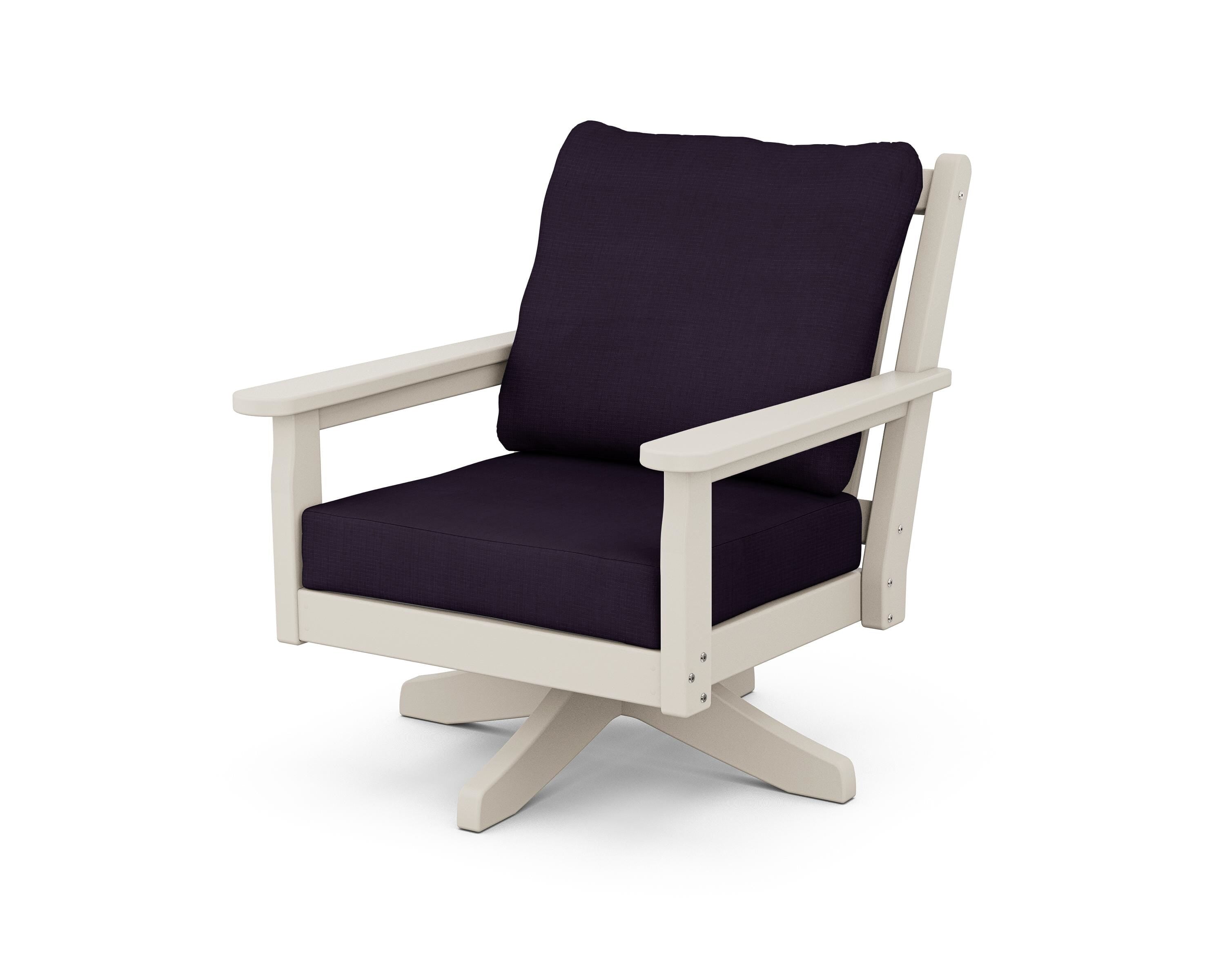 POLYWOOD® Chippendale Deep Seating Swivel Chair in Sand / Navy Linen