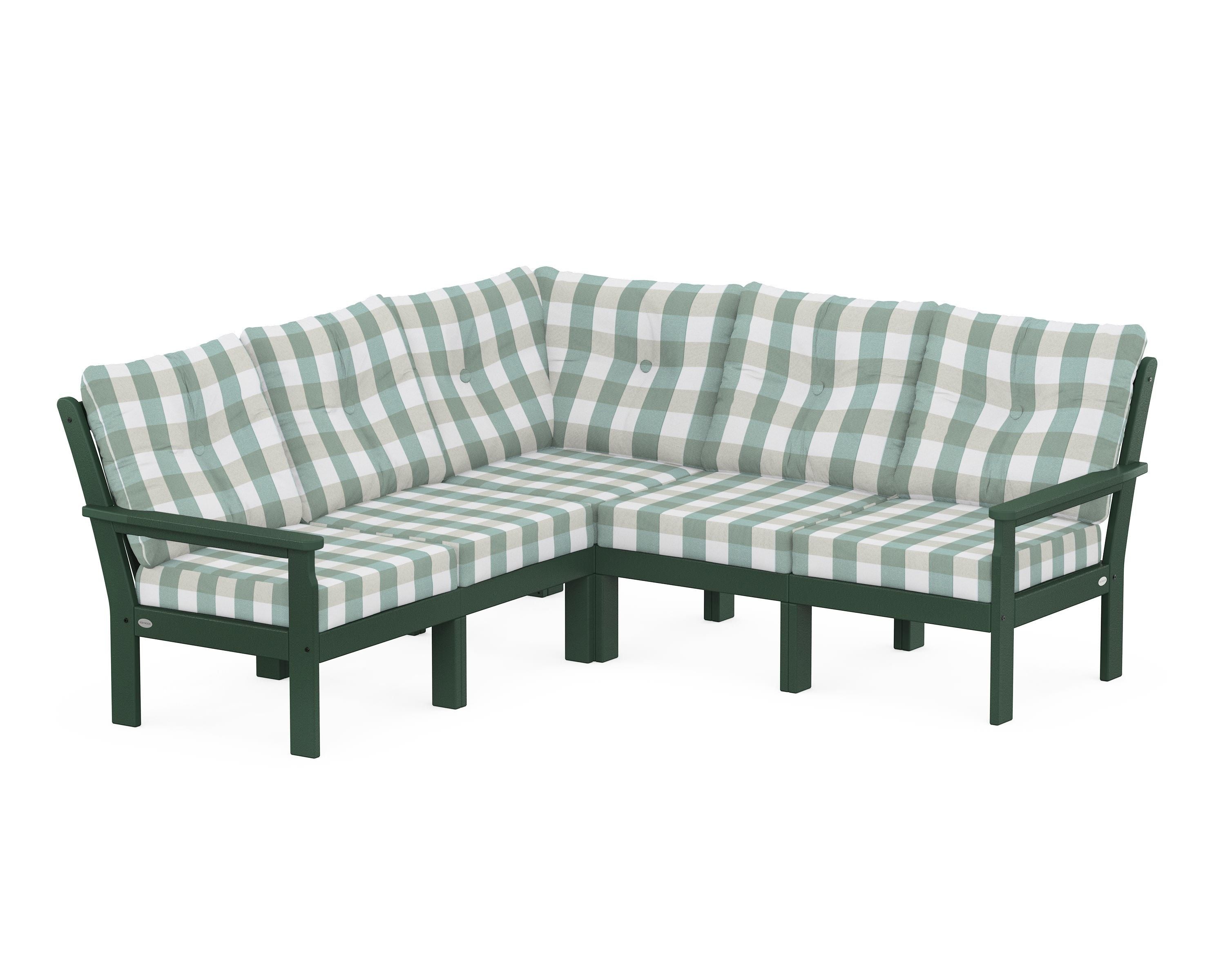 POLYWOOD® Vineyard 5-Piece Sectional in Green / Buffalo Plaid Glacier Spa