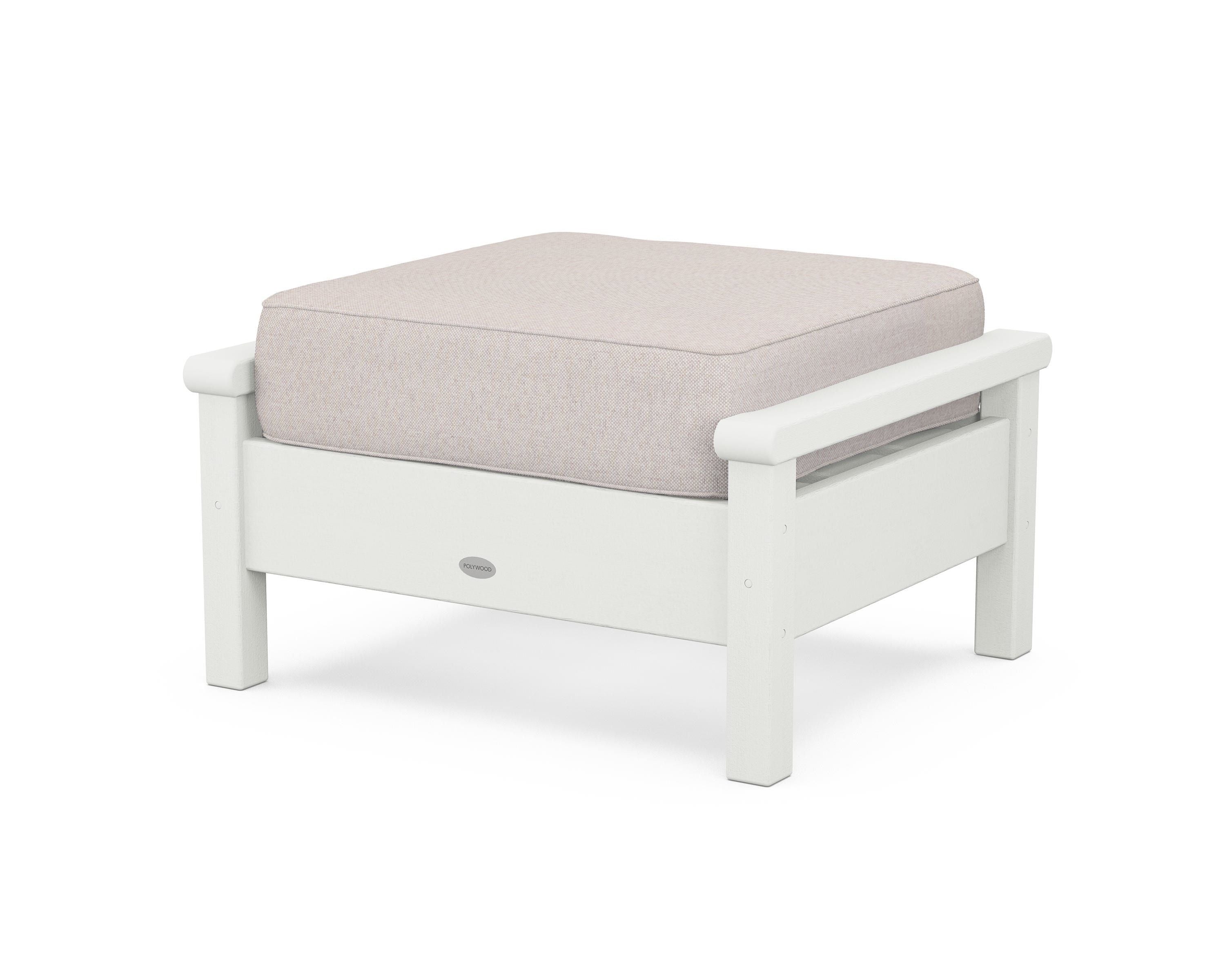 POLYWOOD® Harbour Deep Seating Ottoman in Vintage White / Dune Burlap