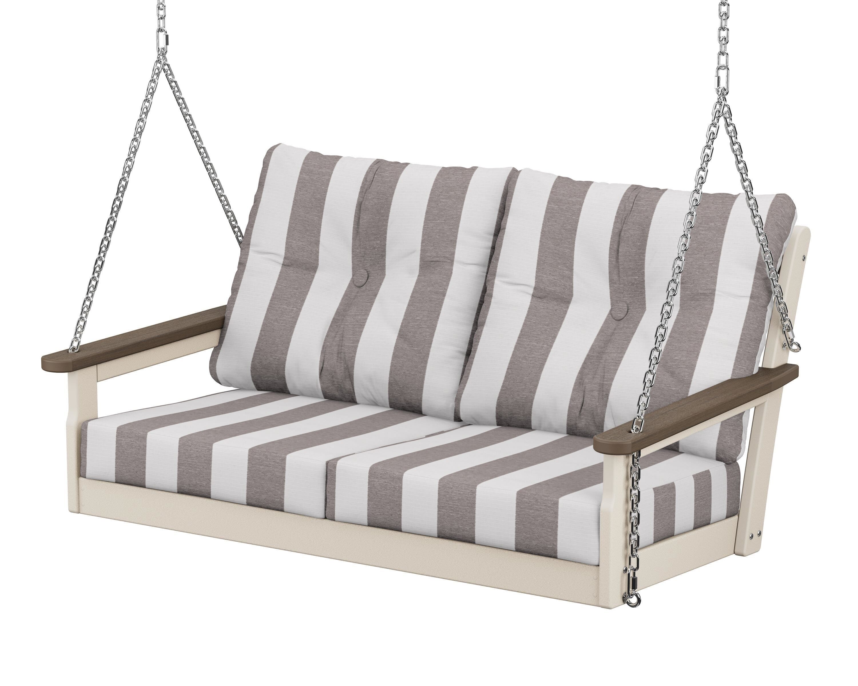 POLYWOOD® Vineyard Deep Seating Swing in Sand / Kona / Cabana Stripe Grey Mist