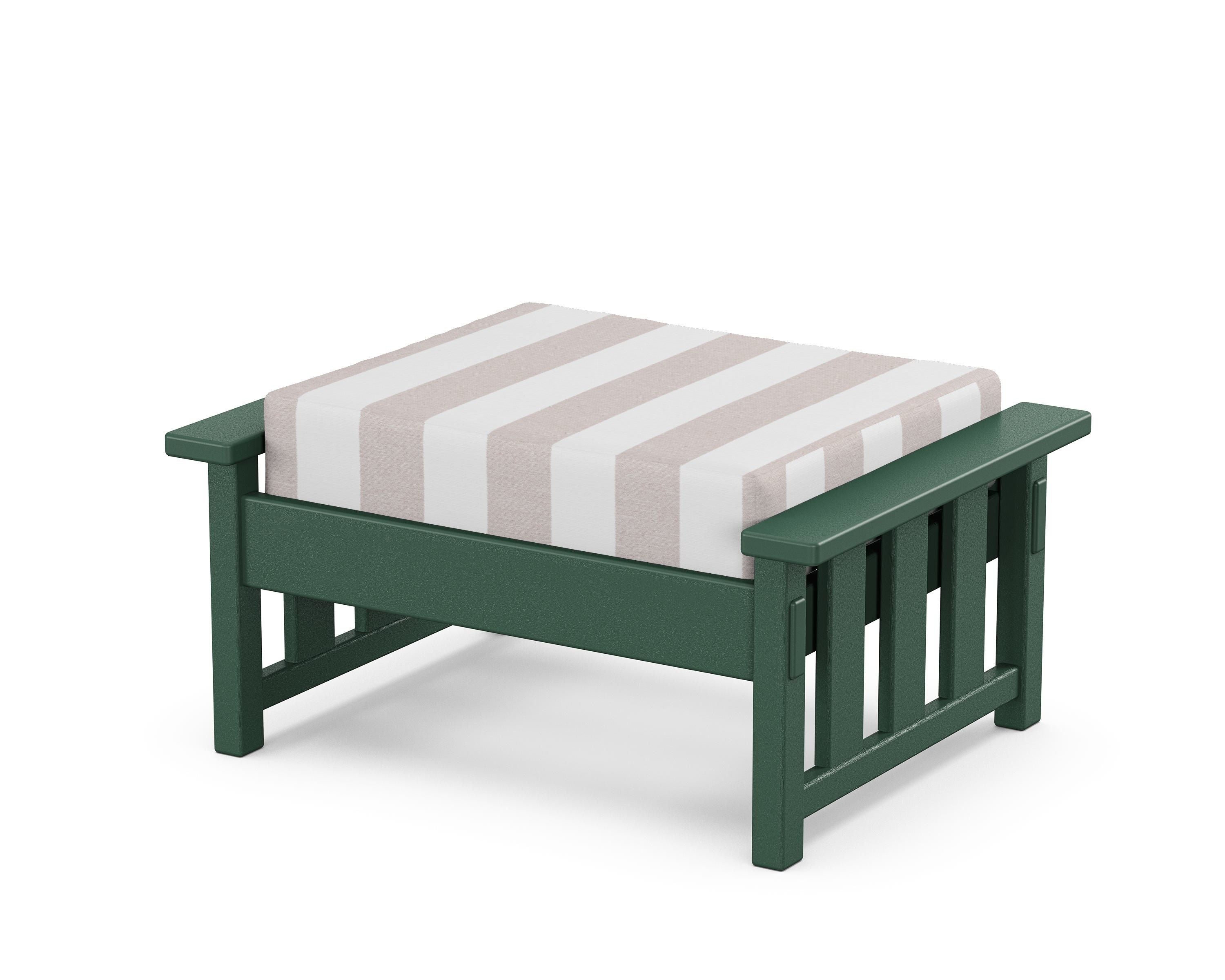 Martha Stewart by POLYWOOD® Acadia Deep Seating Ottoman in Green / Cabana Stripe Dune Burlap