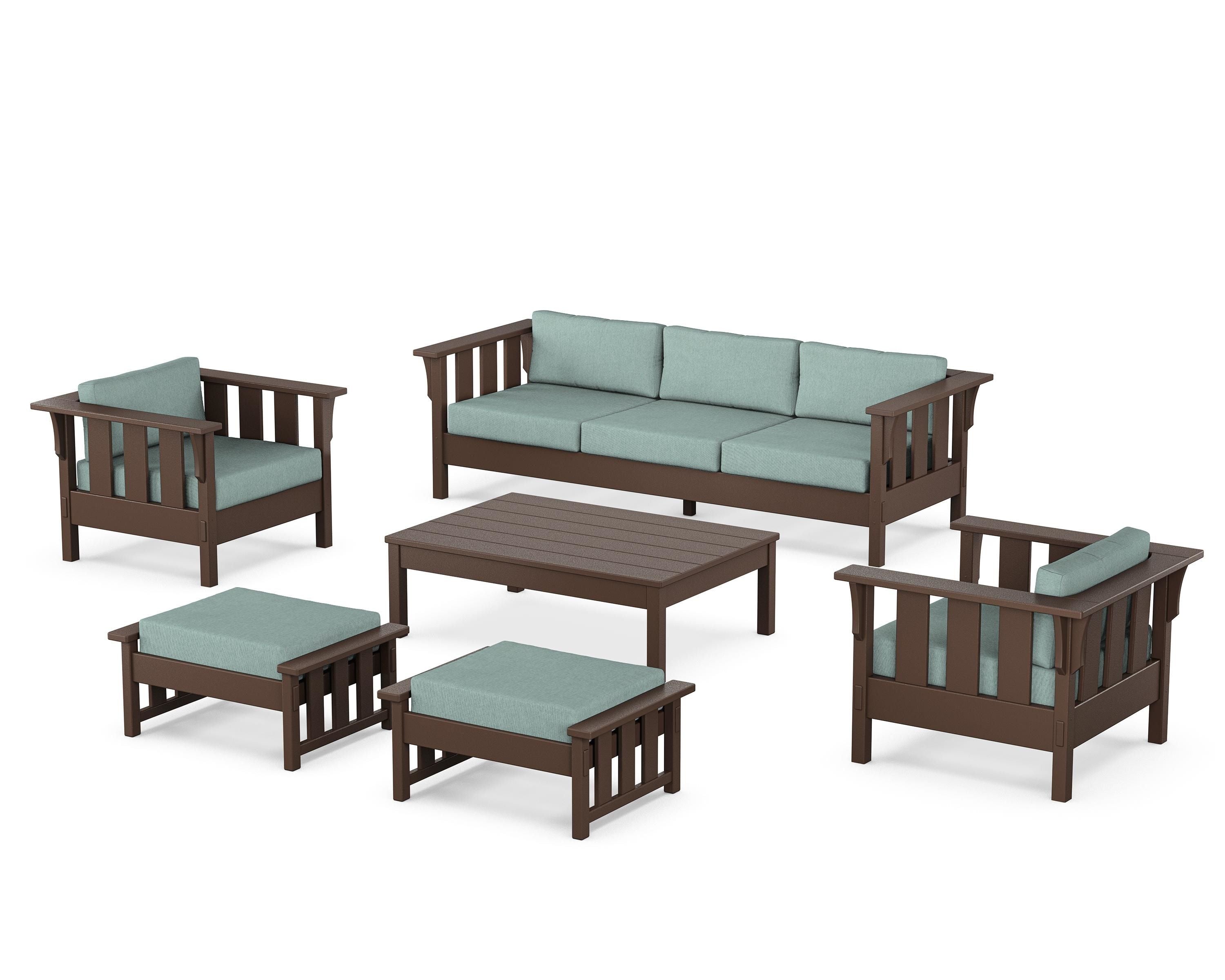 Martha Stewart by POLYWOOD® Acadia 6-Piece Lounge Sofa Set in Mahogany / Glacier Spa