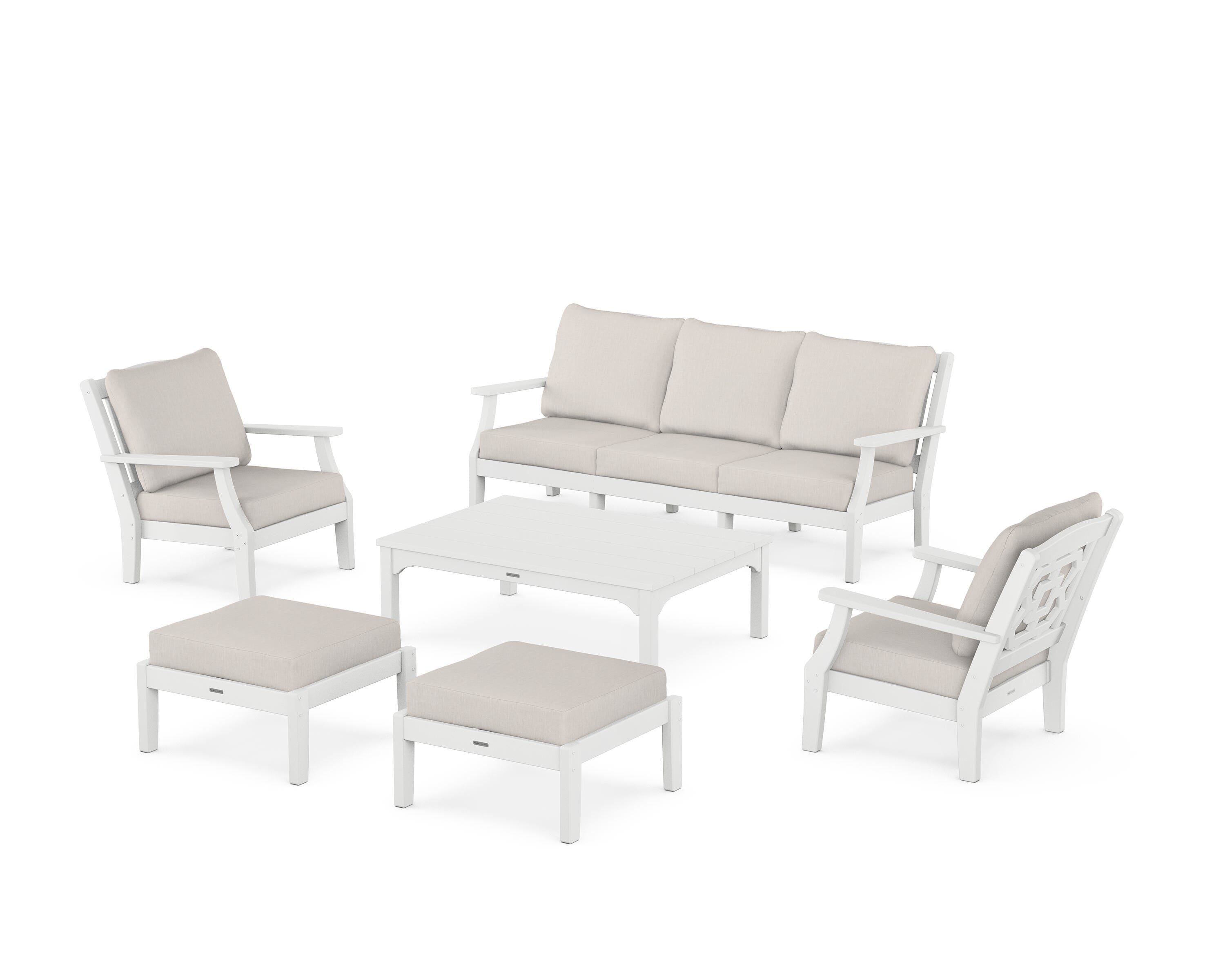 Martha Stewart by POLYWOOD® Chinoiserie 6-Piece Lounge Sofa Set in White / Cast Ash