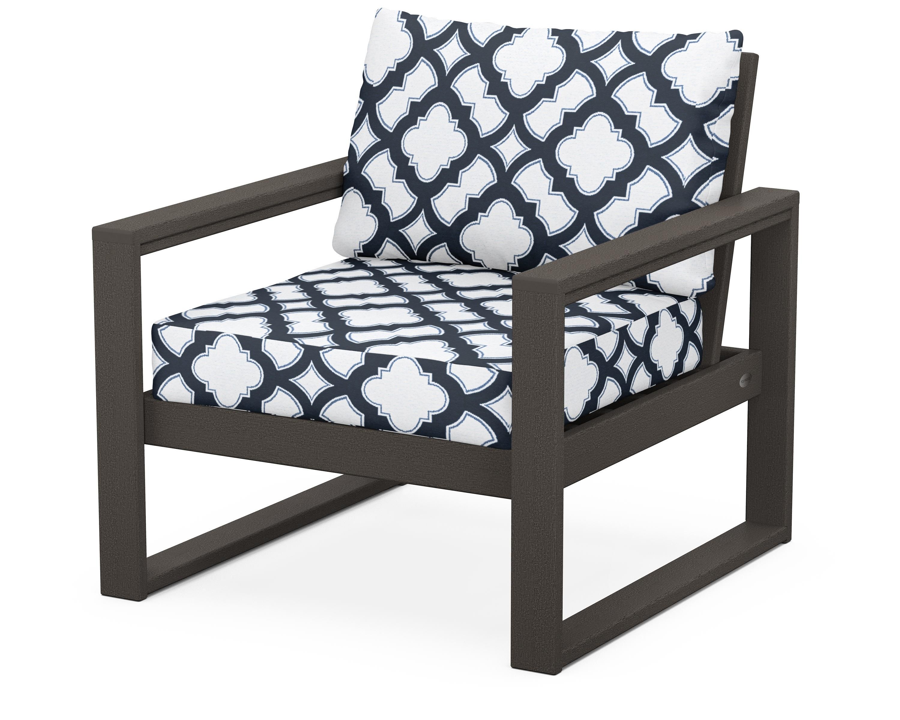 POLYWOOD® EDGE Club Chair in Vintage Coffee / Trellis Marine Indigo