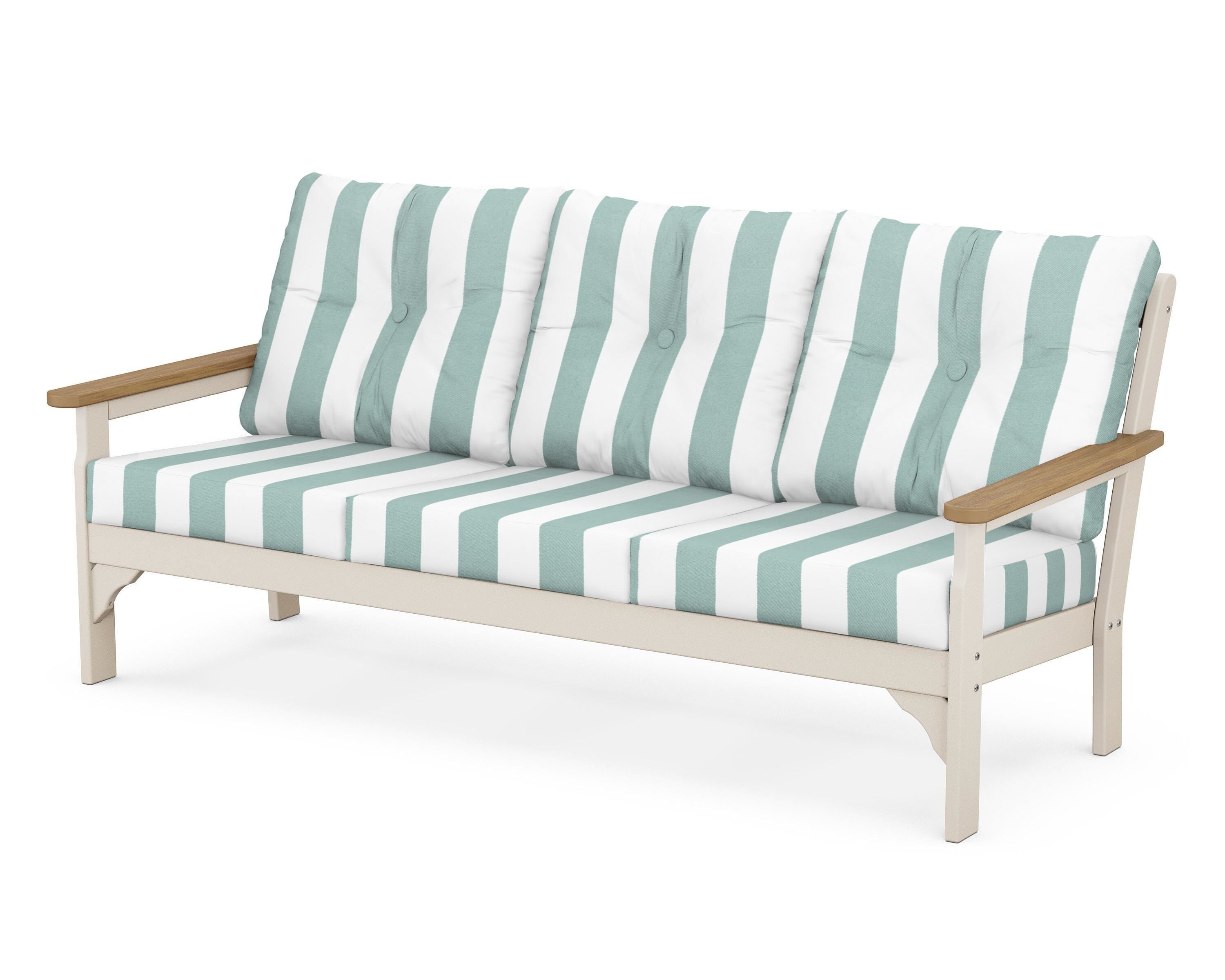 POLYWOOD® Vineyard Deep Seating Sofa in Sand / Natural / Cabana Stripe Glacier Spa