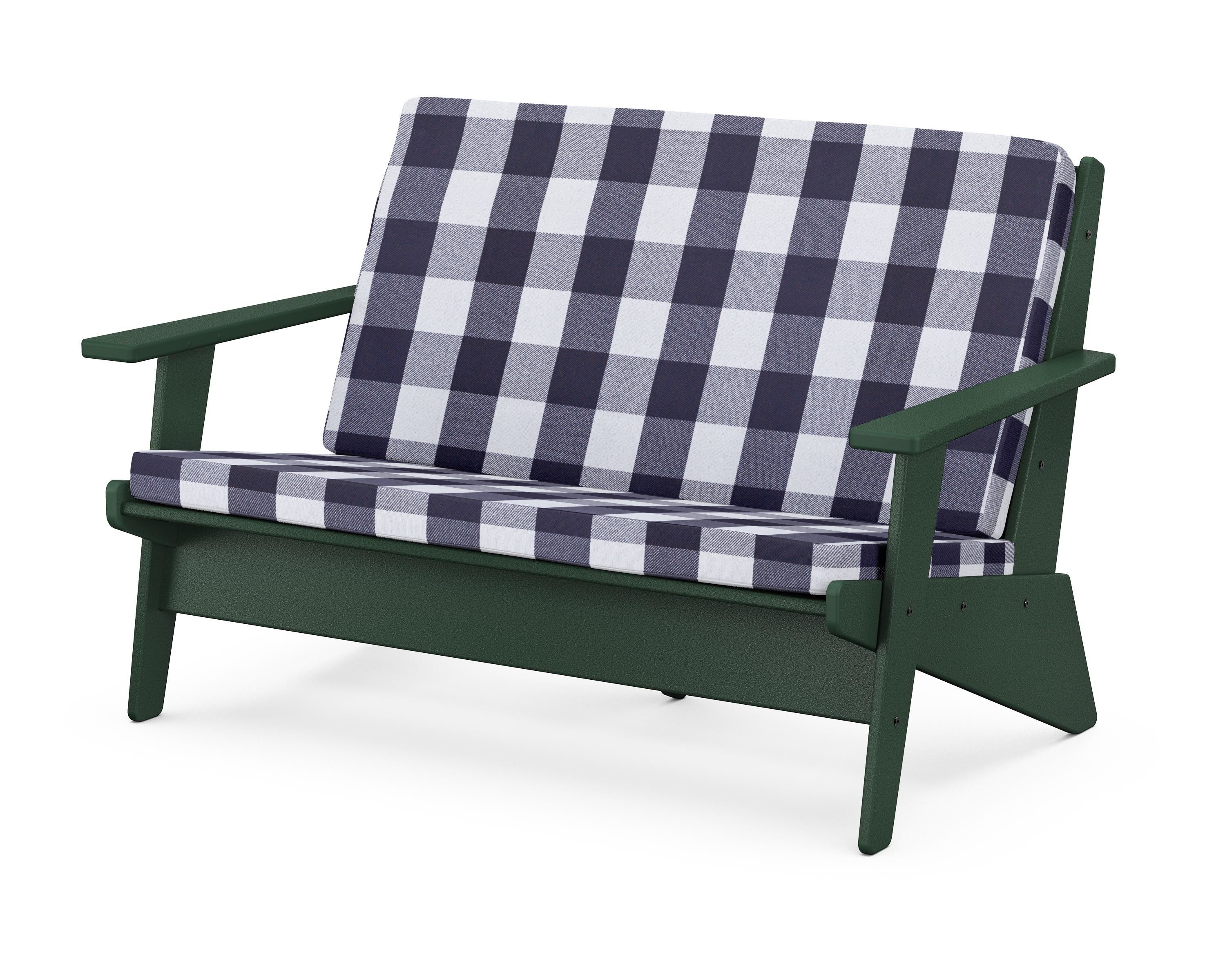 POLYWOOD® Riviera Modern Lounge Loveseat in Green / Buffalo Plaid Navy
