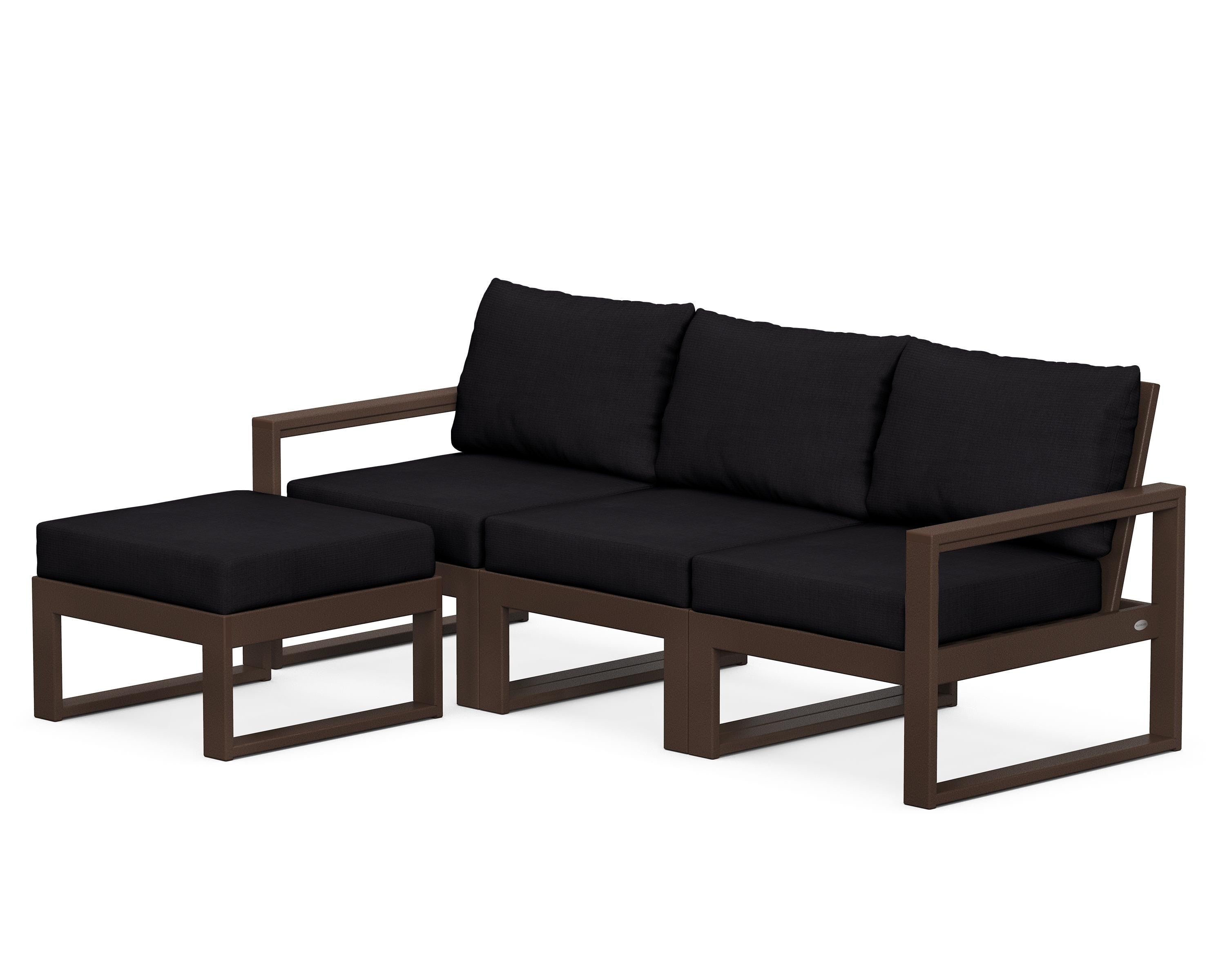 POLYWOOD® EDGE 4-Piece Modular Deep Seating Set with Ottoman in Mahogany / Midnight Linen
